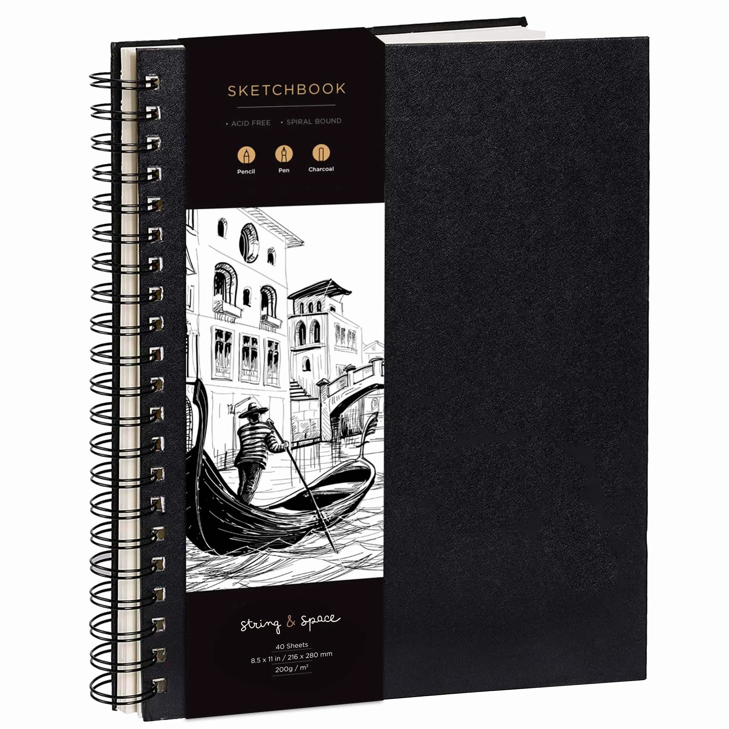 Blocco per Schizzi A4 con Copertina Rigida 200 g/m² Spirale 21 x 29 cm 40 Fogli 80 Pagine