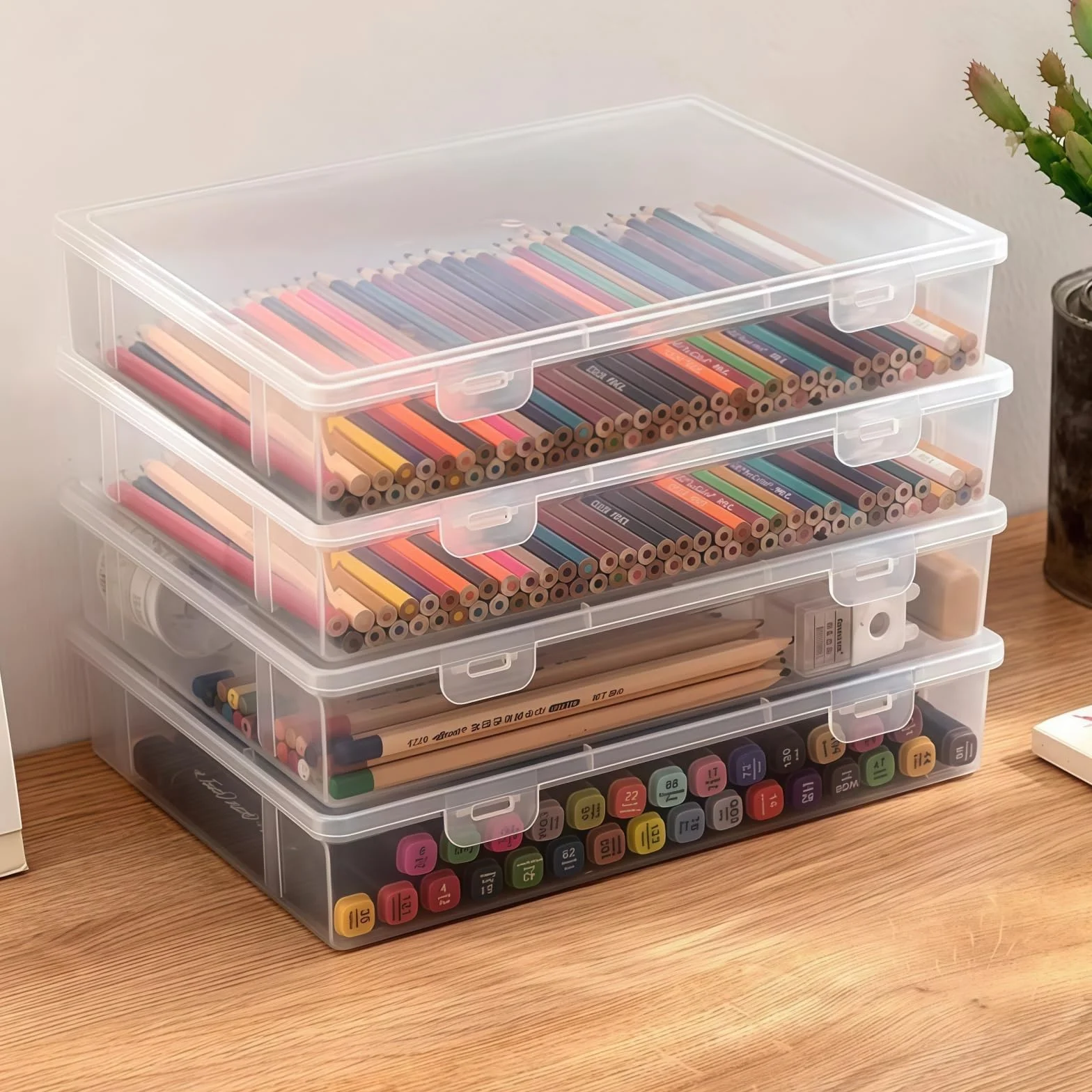 Plastica Scatole con Coperchio Impilabili 4 Pezzi 23x17x5 cm Senza BPA