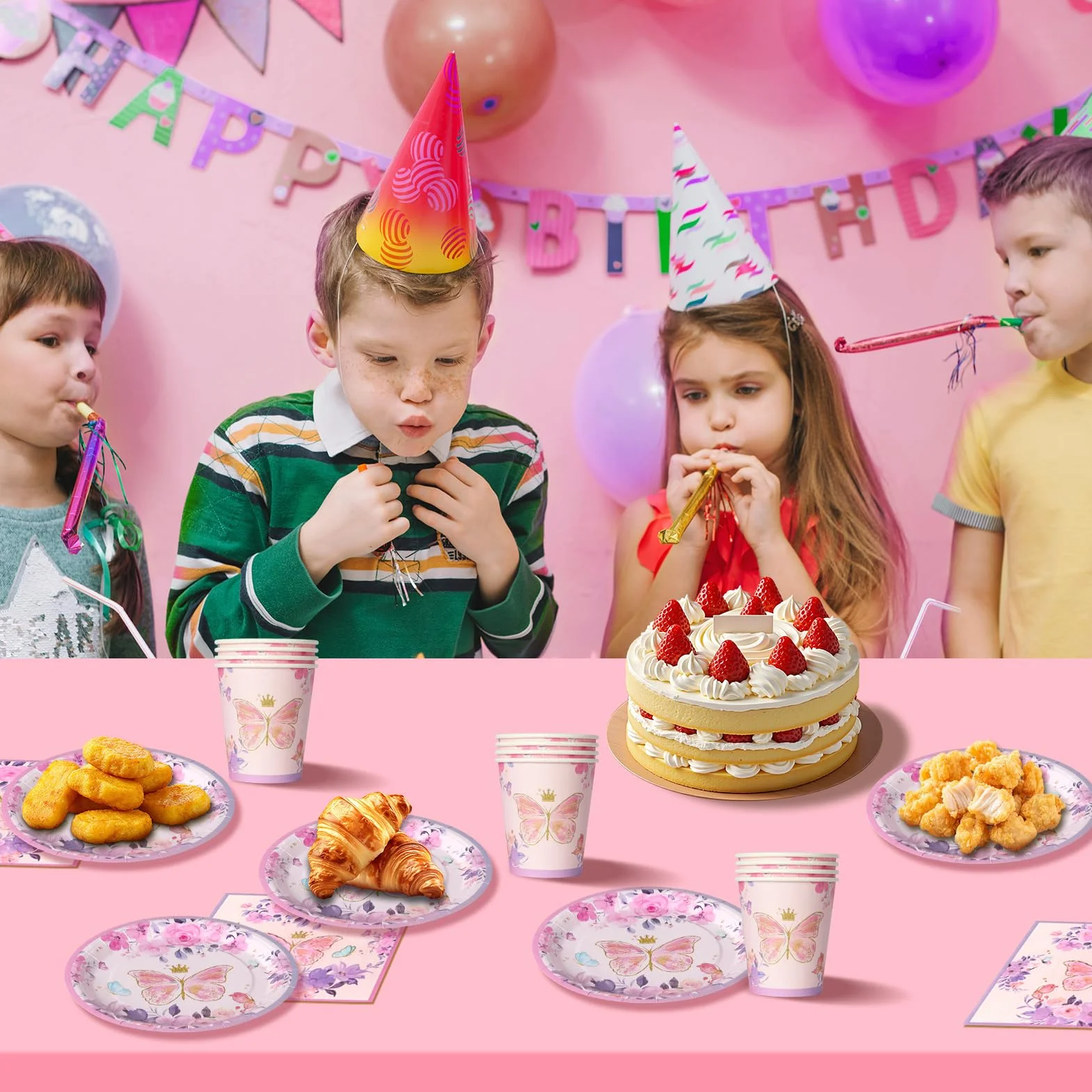 Set 52 pezzi tema farfalle lavanda piatti bicchieri tovaglioli decorazione compleanno motivi floreali 16 ospiti