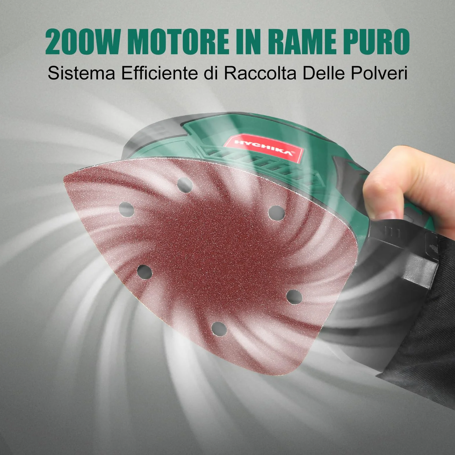HYCHIKA Levigatrice Mouse 200W 14000RPM con Raccolta Polvere 12 Carte Abrasive per Legno Metallo