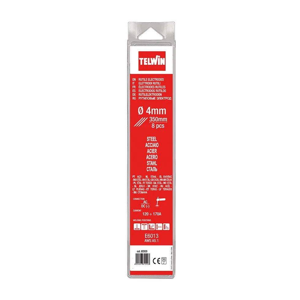 Telwin 802620 Elettrodi Rutili per Saldatura D. 4 mm, 0.1 V, Grigio, 4 blister, Set di 8 Pezzi