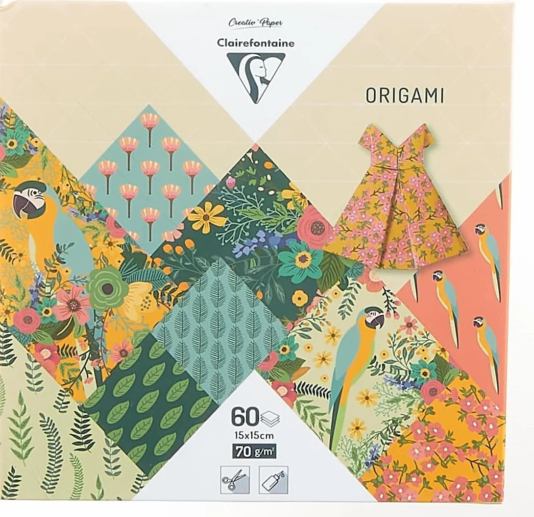 Clairefontaine 95351C - 60 Fogli di carta Origami da 70g/m², Misura 15x15cm, 30 motivi colorati assortiti (2 Fogli per motivo), Hobby creativo Adulti e bambini, collezione Kiribati