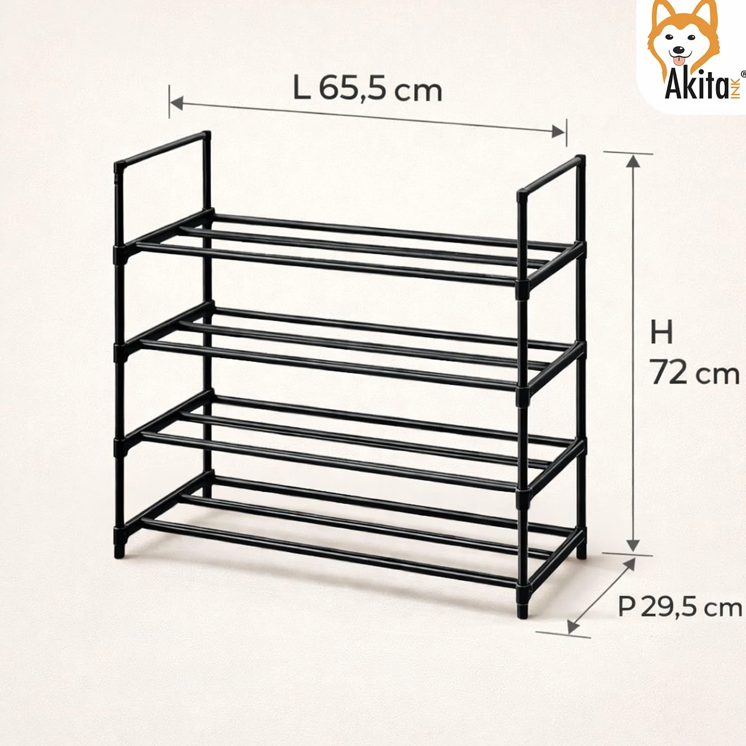 AKITAInk Portascarpe 4 Ripiani in Metallo, Scarpiera Salvaspazio per 20 Paia, Struttura Robusta, Nero 65,5x29,5x72 cm