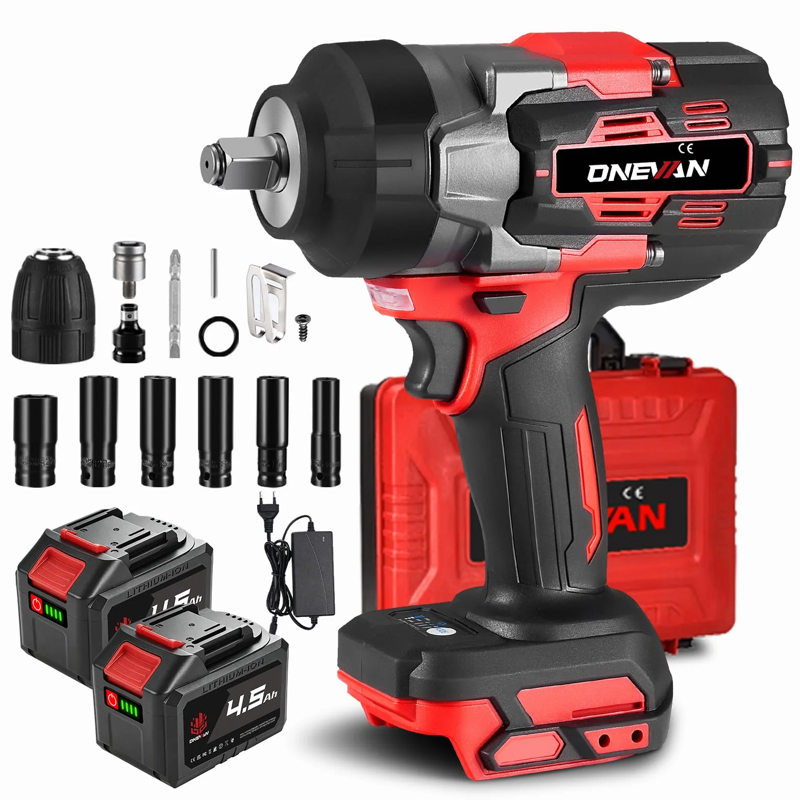 ONEVAN avvitatore a impulsi a batteria 1700Nm Brushless 1/2" senza fili 2 batterie 4,0 Ah