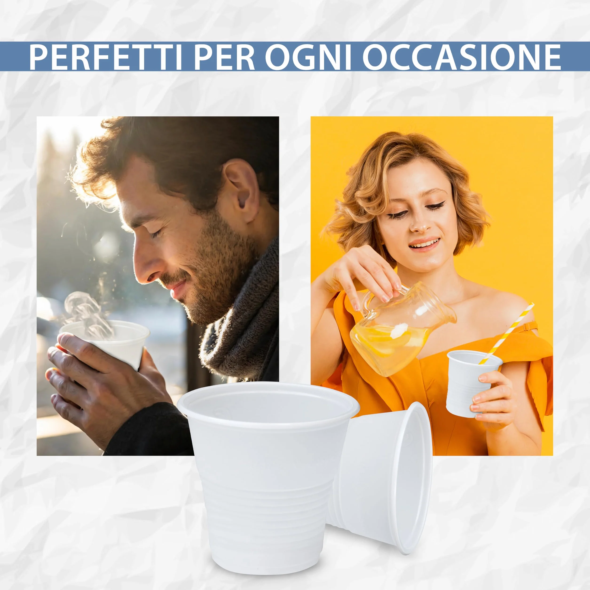 DETERMONDO 500 Bicchierini Caffè Plastica Monouso 80cc Tazzine Bianche Professionali per Espresso