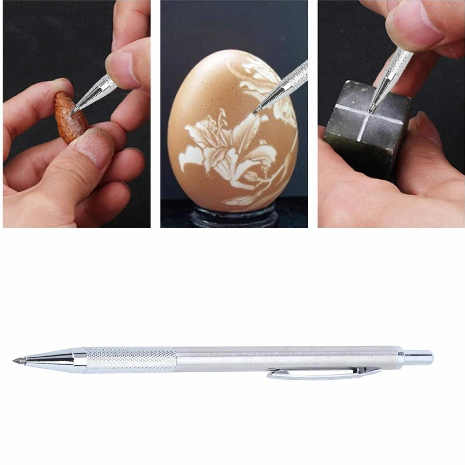 ASHATA Scriber per Incisione, Punta in Acciaio al tungsteno e Penna per Incisione in carburo, utensile Taglio per incisore per Metallo/Vetro/plastica/Ceramica, ECC.(Argento)