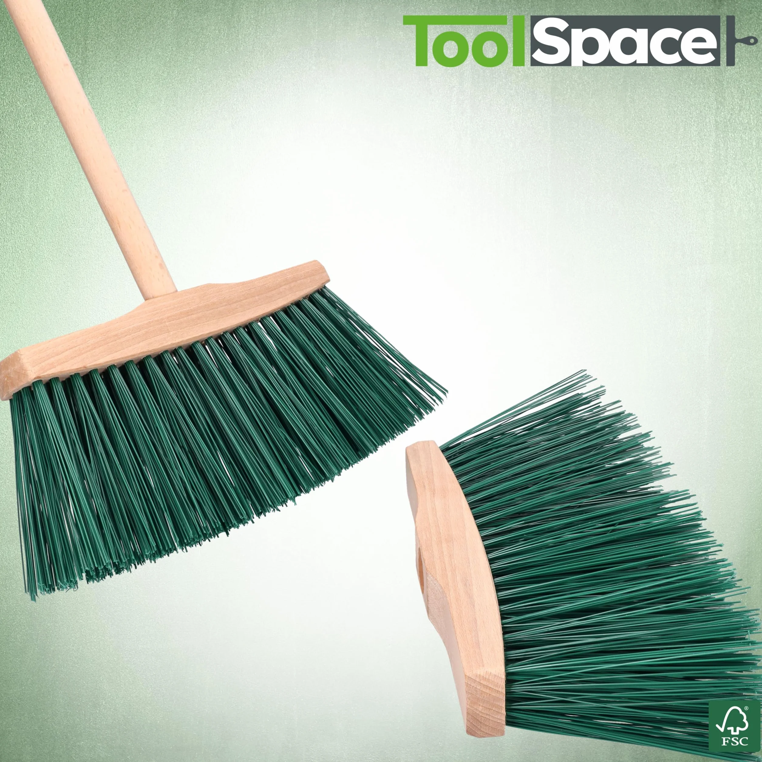 ToolSpace Scopa per Esterni e Interni 24 cm per Lavori Pesanti Spazzolone da Giardino Strada con Setole Dure e Lunghe in Plastica Senza Manico Supporto Legno per Cortile Garage Terrazzo