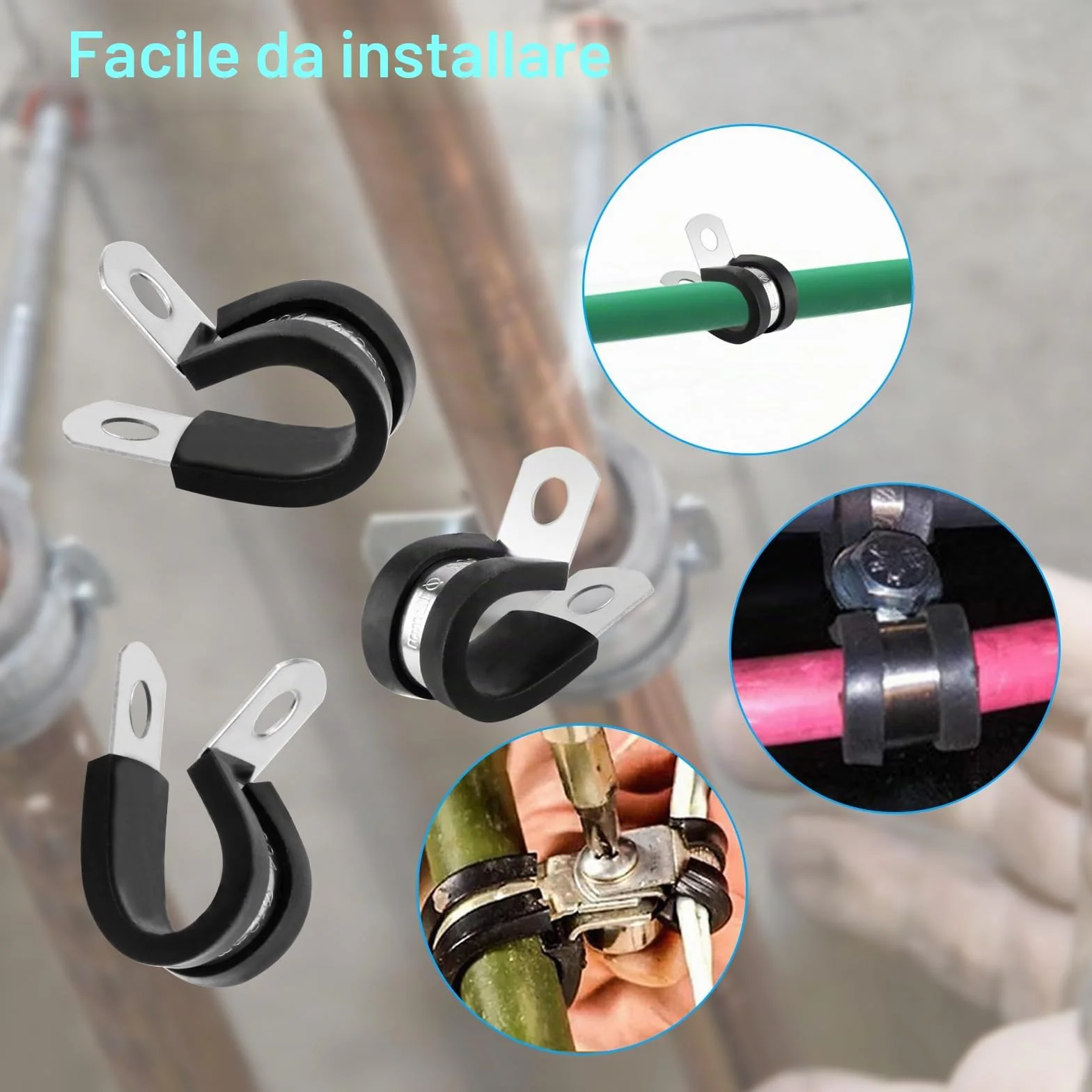 20 PzFascette Stringitubo con Inserto in Gomma, 10mm Morsetto a P per Tubo Flessibile, Fascette Fermacavi, Fascette Fermacavo a Vite in Acciaio Inox per Cavi in Gomma(10 mm)