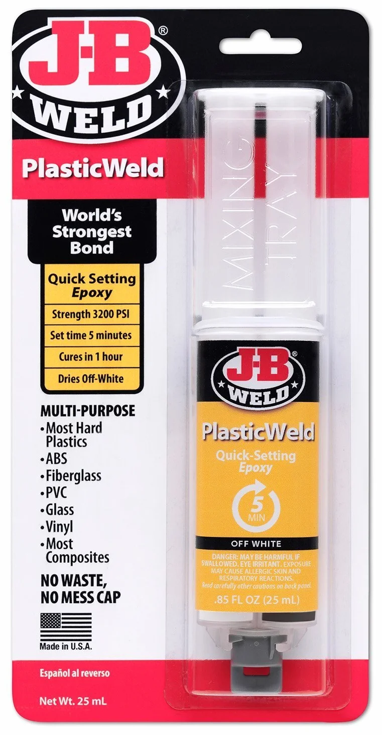 J-B Weld 50132 PlasticWeld Quick-Setting Epoxy Syringe - Dries off-White - 25 ml by