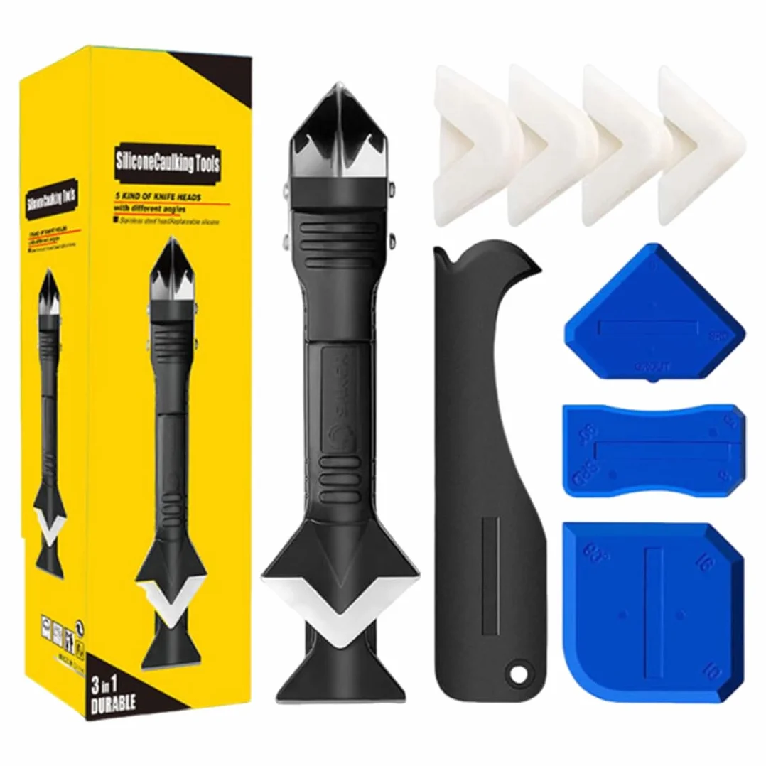Professionale Strumento per Calafataggio 5 in 1, Spatola per Silicone Kit, Pulizia Scrapers Lama multifunzionale, Raschietto Rimozione Sigillanti, con lama intercambiabile, Usato Pala Via Macchie