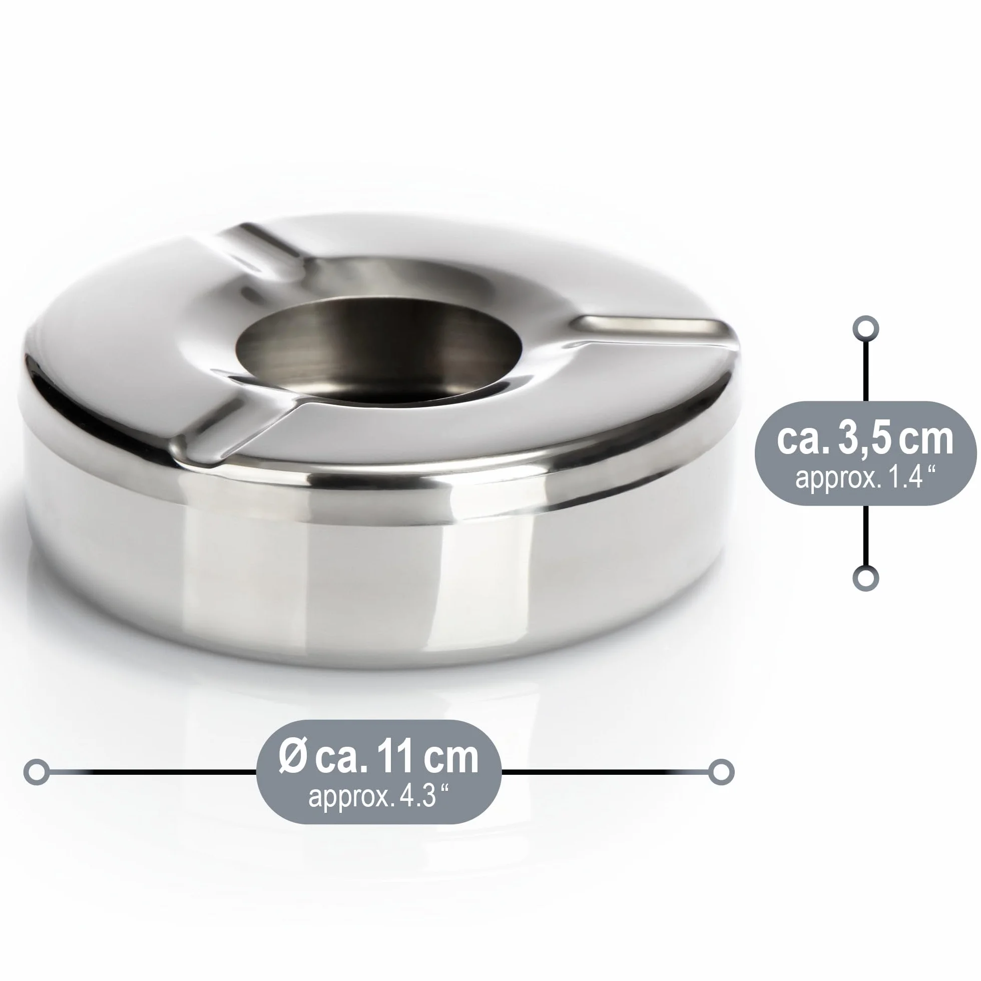com-four® Posacenere in Acciaio Inox con Coperchio Rimovibile Ø 11 cm - 6 Pezzi