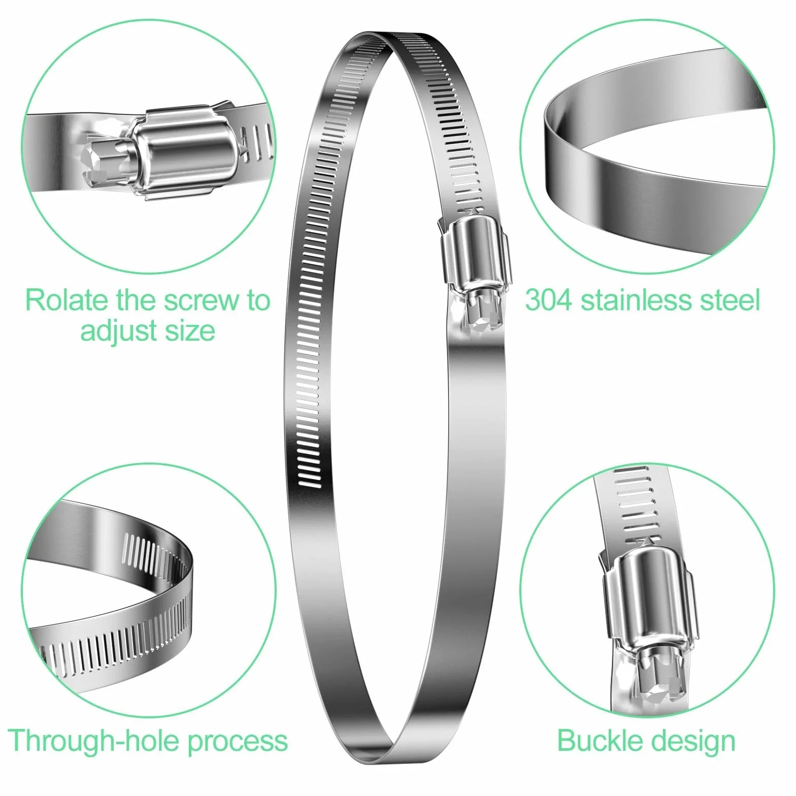 Fascette Metalliche(141-165Mm) 6Pcs, Inox Morsetto Stringitubo Stringi Tubo, Metallica 304 Acciaio Fascetta per Tubi, Piscina Regolabili Stringitubi, per Tubo Acqua, Tubo Auto, Tubo Gas