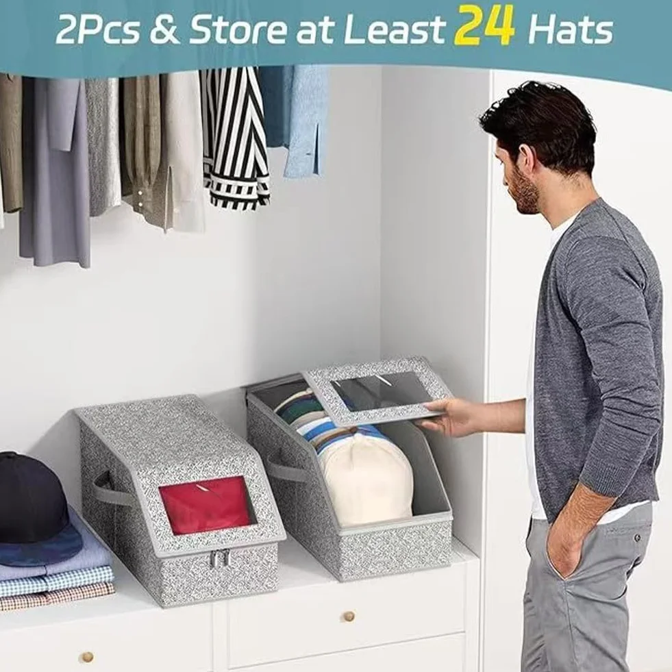 Scatole impilabili per cappelli da baseball, possono contenere fino a 24 berretti, con coperchi e maniglie per il trasporto, antipolvere, trasparenti, robuste organizer per armadio (1 pezzo)