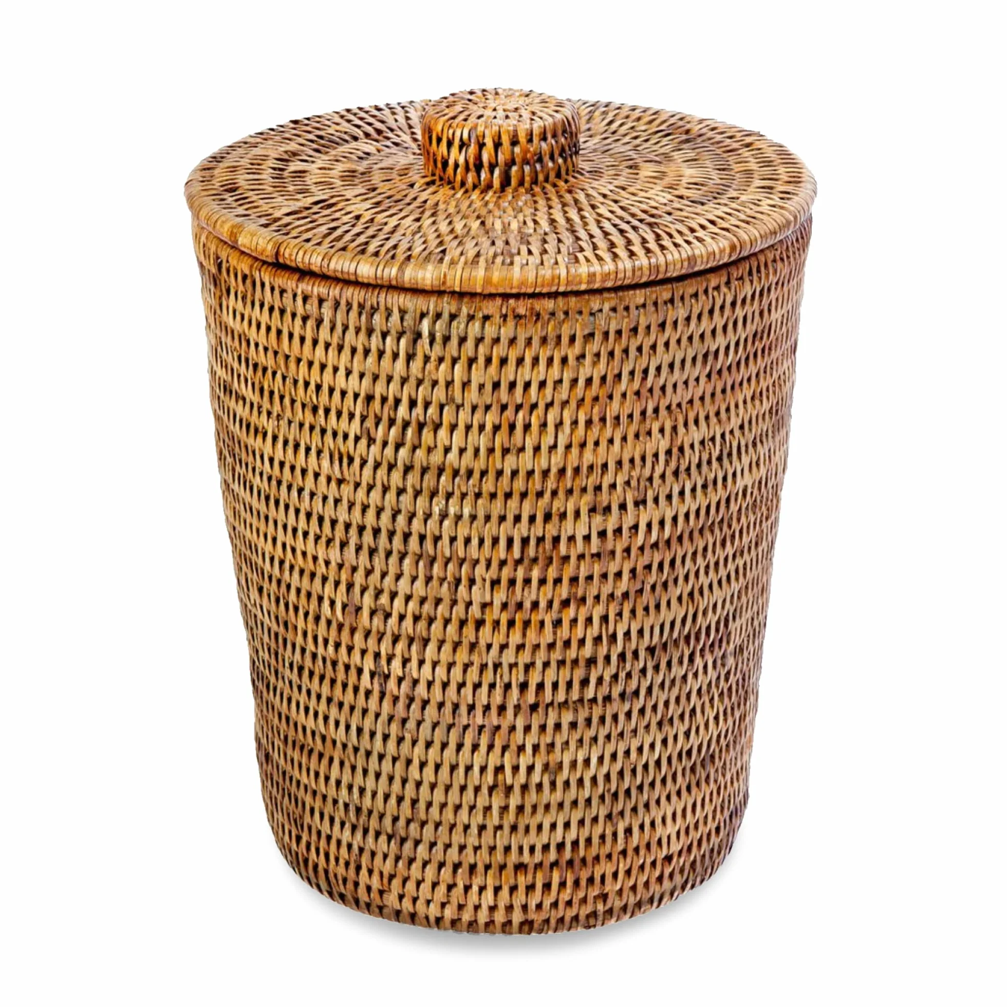 Kouboo La Jolla - Cestino rotondo in rattan con inserto e coperchio in plastica, colore: Marrone miele