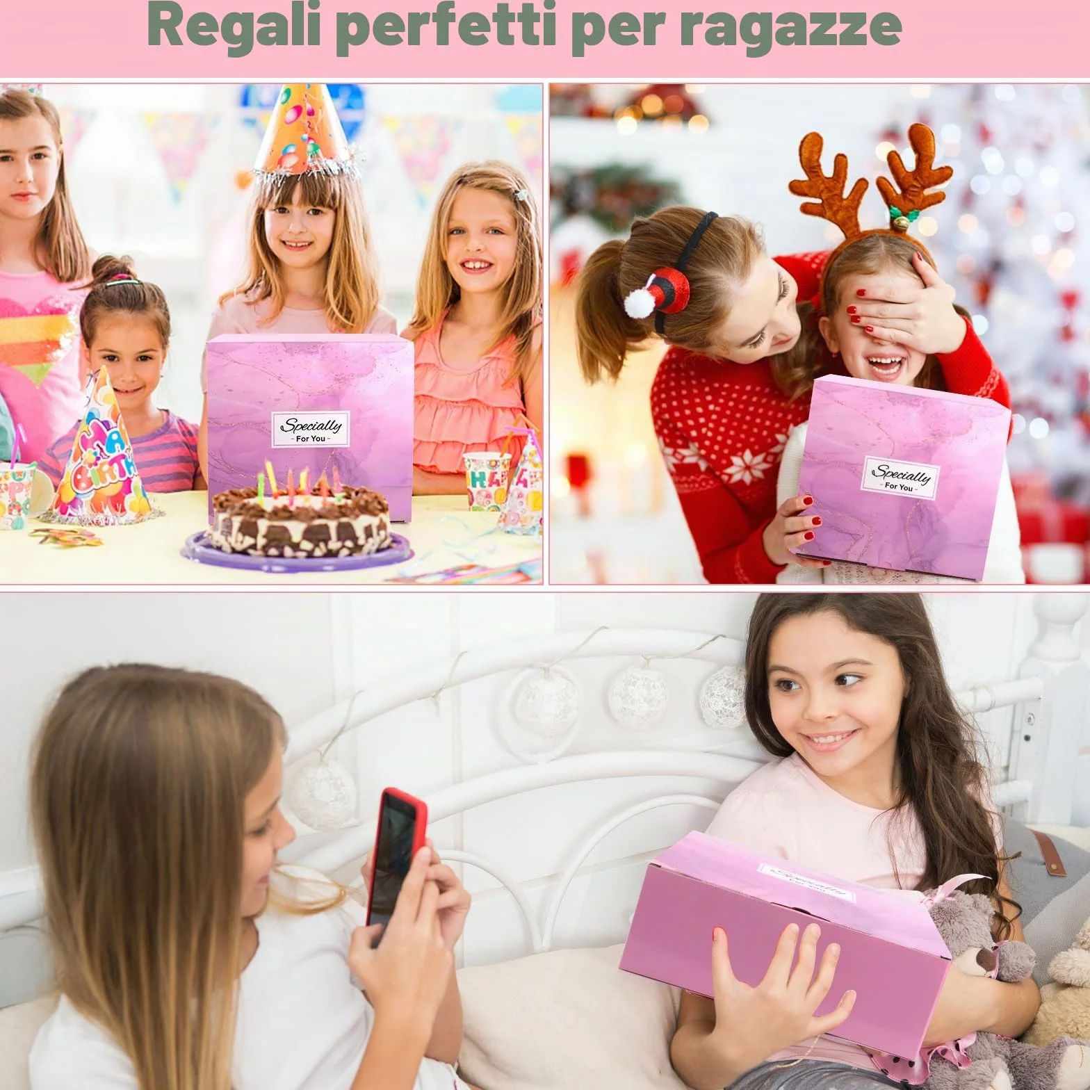Regali per Ragazze di 8-15 Anni, Tazza di Vetro con Coperchio e Cannuccia, Stampa Fiocco