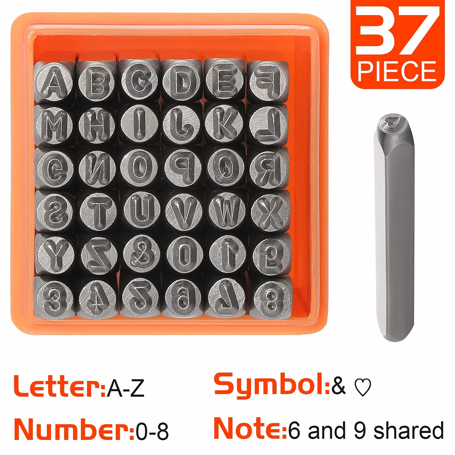 37pcs Punzoni Lettere e Uumeri in Metallo 3mm Timbri Alfabeto Timbri Lettere A-Z e Numero 0-9 Timbri Set per Metallo Legno Pelle Plastica