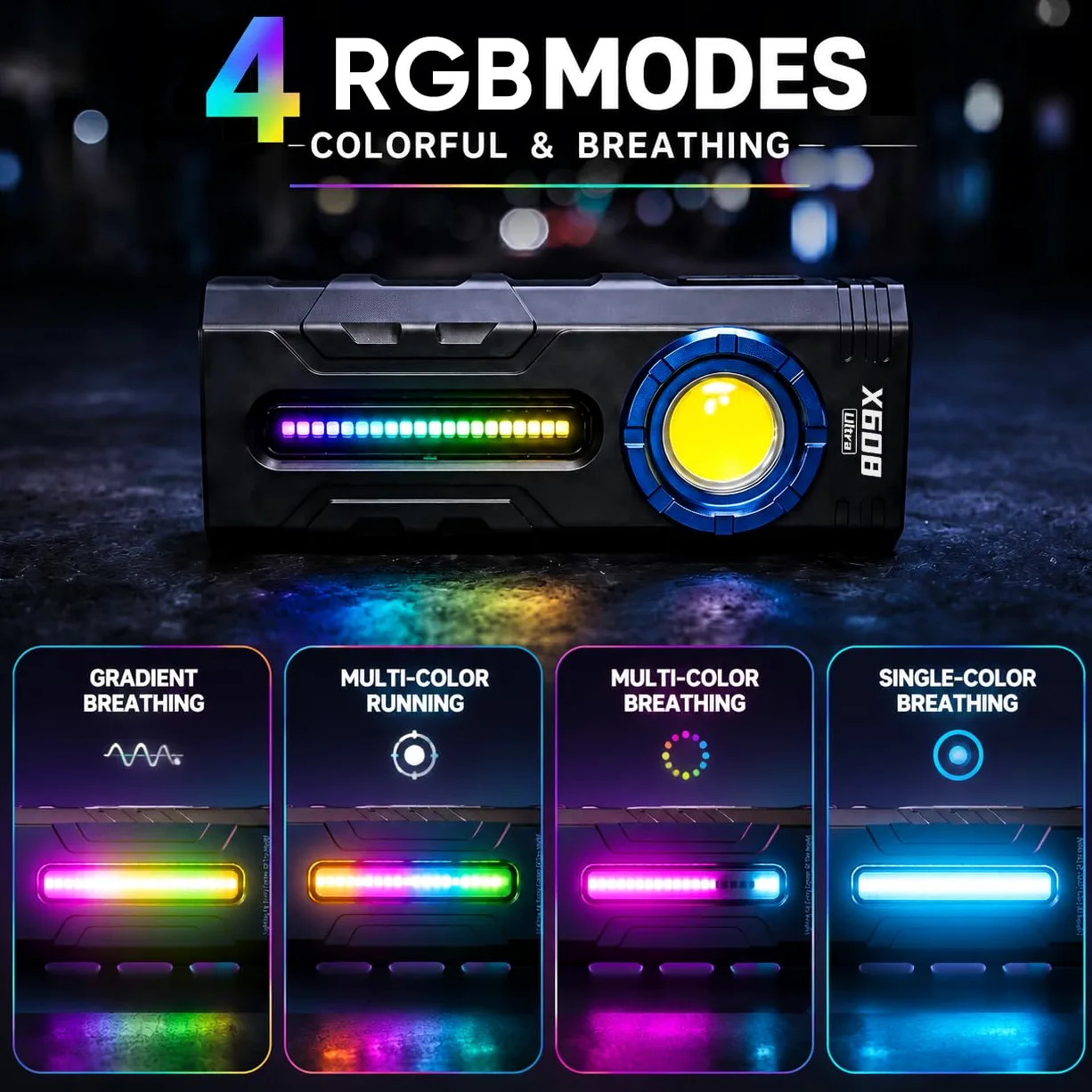T9 PRO X608 Ultra- Torcia ricaricabile magnetica, 2800 lumen, con clip a LED, con luci RGB e UV, torcia tascabile per lavoro in campeggio