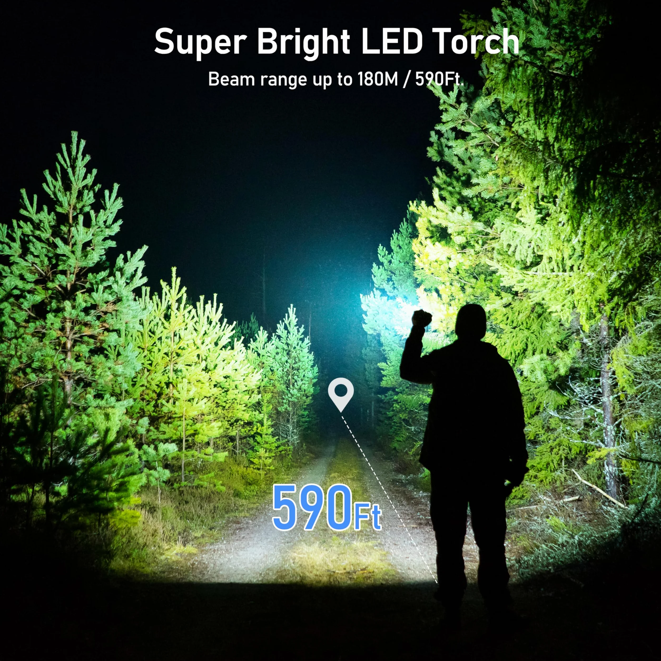 Blukar Torcia LED Ricaricabile Super Luminosa, 4 Modalità, Zoomabile, Portatile per Campeggio