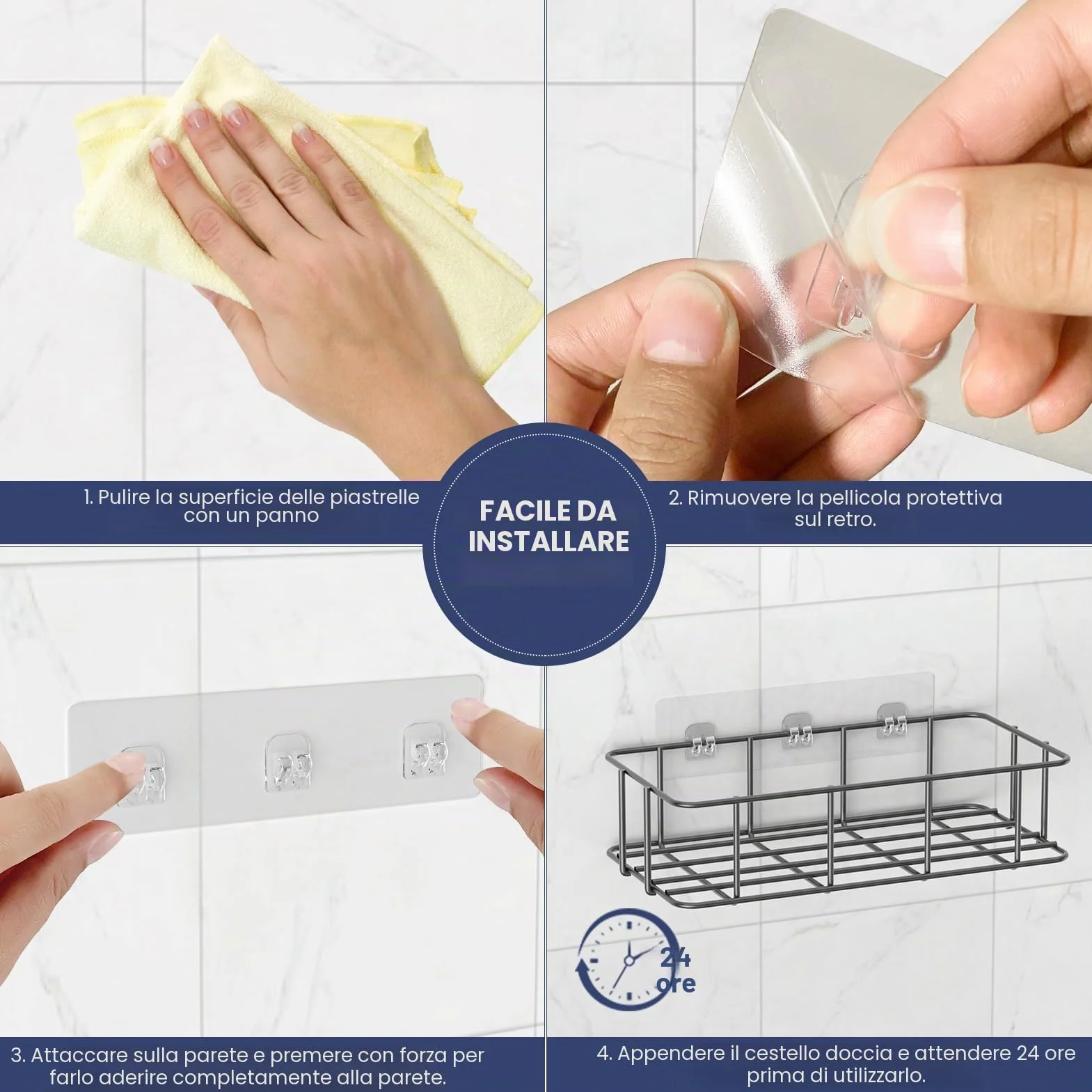 Ganci Adesivi per Mensola da Doccia 5 Pezzi Sostituzione Adesivo Shower Caddy