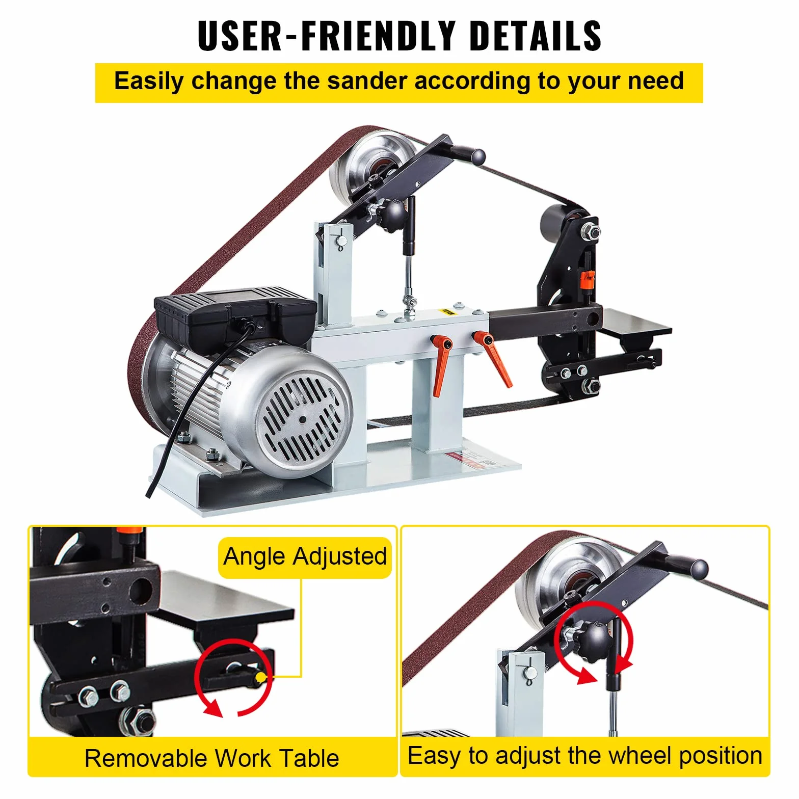 VEVOR Levigatrice Elettrica a Nastro 1,5KW, Smerigliatrice a Nastro Velocità 2800r/min, Levigatrice a Nastro con Diversi Tipi di Rettifica, per Lucidatura di Utensili, Metalli, Legno, Acrilico