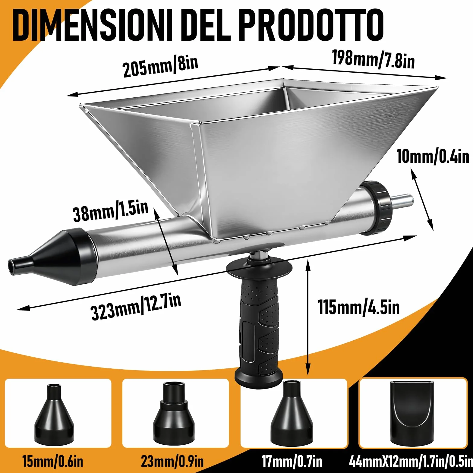 Siringa Elettrica per Malta con 8 Ugelli Rimovibili+2 Manici Antiscivolo, Pistola per Malta Elettrica Portatile, Miscelatore per Malta per Giunti di Malta Muri e Pavimenti in Pietra