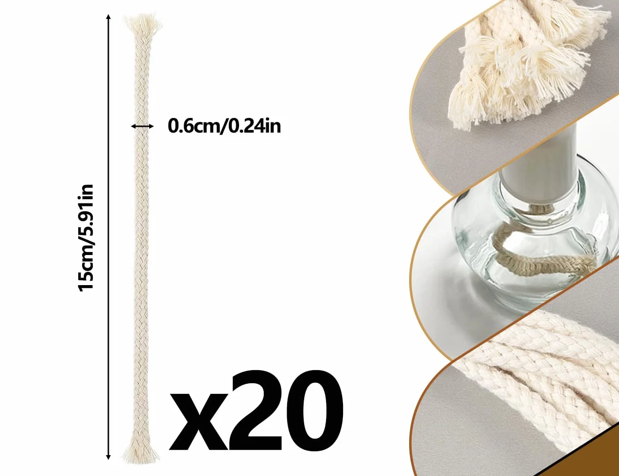 20 pezzi di stoppino per lampade a olio,stoppini di ricambio,stoppini di cotone,stoppini per candele,bruciatori per candele ad alcol,per candele a cherosene (rotondi,150 * 6 mm)