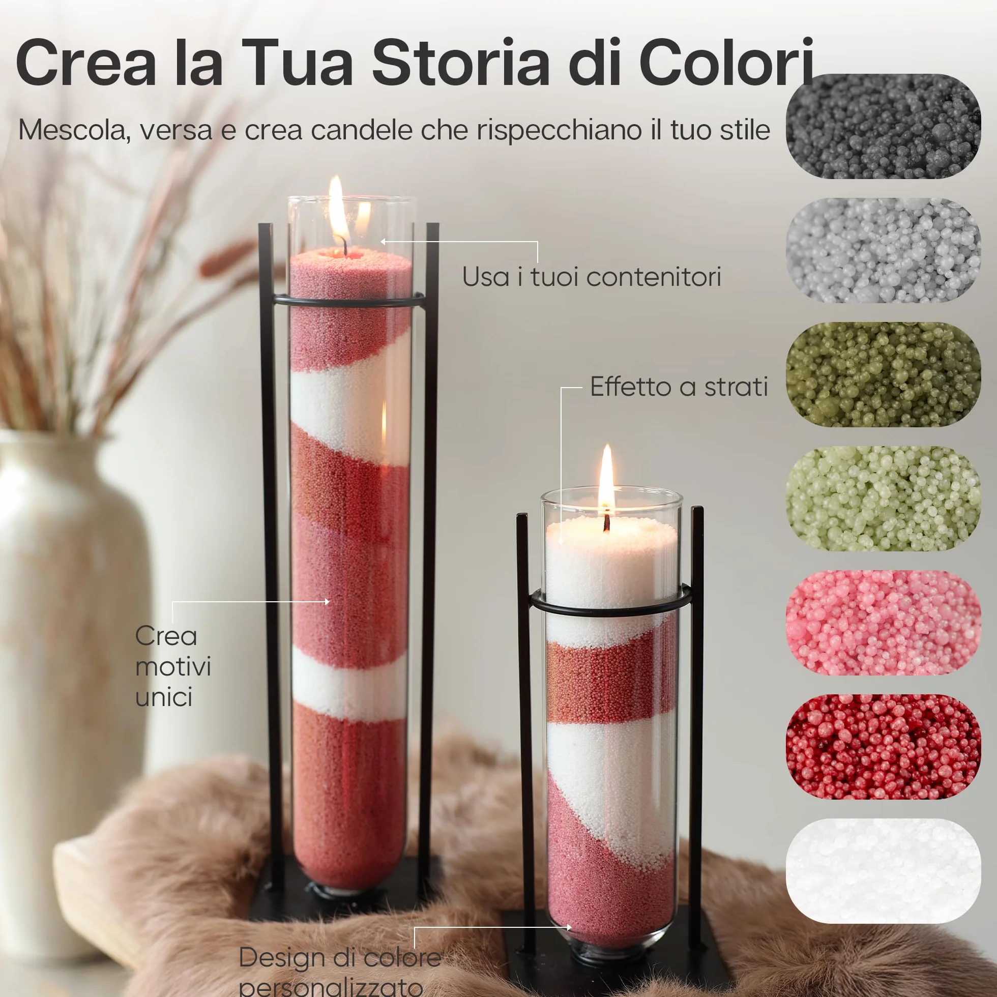 comforder Sabbia per candela con profumo e stoppino, aroma, granulato di cera per candele, set fai da te, 400 g, granuli, 4 stoppini per candele (marrone rosso, ambra)