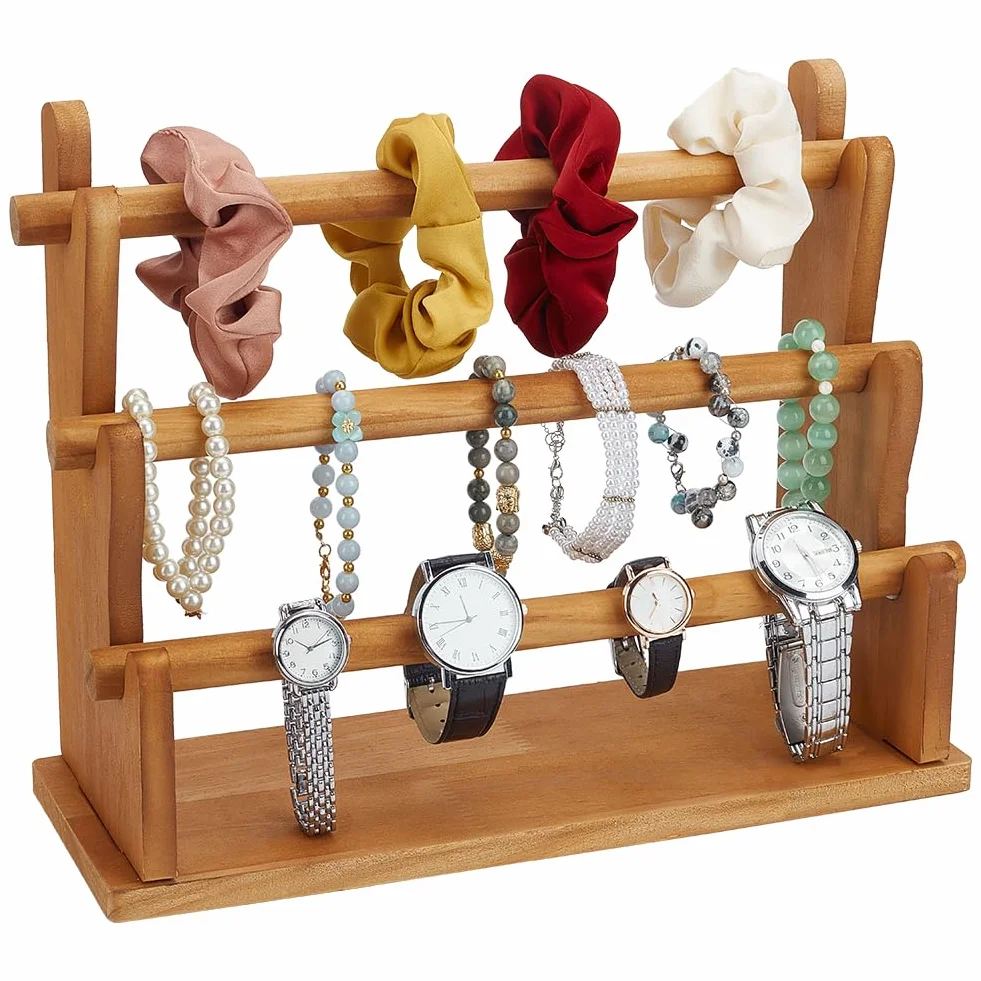 FINGERINSPIRE 3 Livelli Porta Braccialetti in Legno Peruviano Espositore per Braccialetti