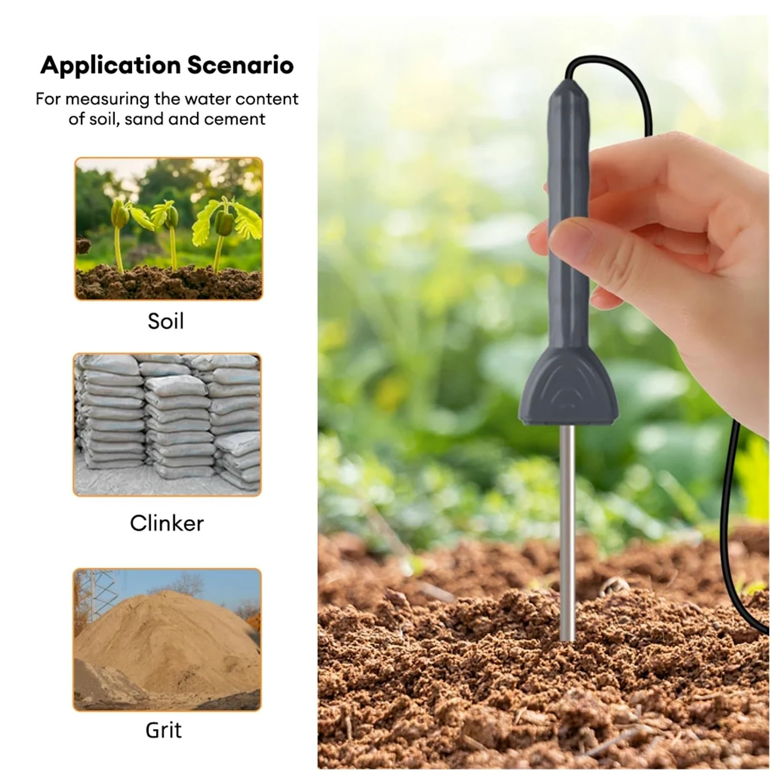Misuratore di umidità del terreno digitale Misuratore di umidità del terreno Sabbia di fiume Cemento Terreno Sensore Strumento Visualizzazione accurata