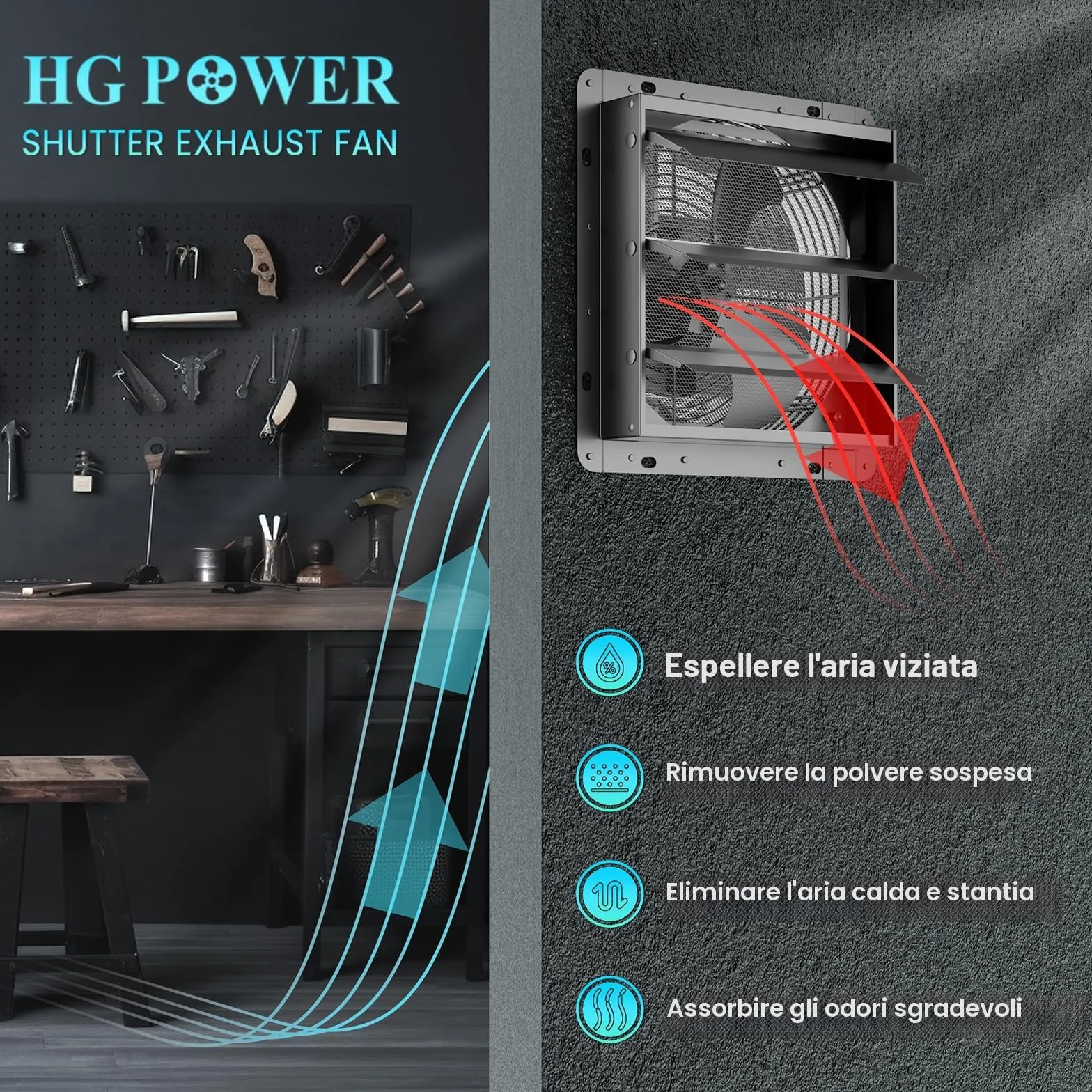 HG Power 250 mm Ventola Aspirazione Industriale 1100 m³/h Alluminio Estrattore