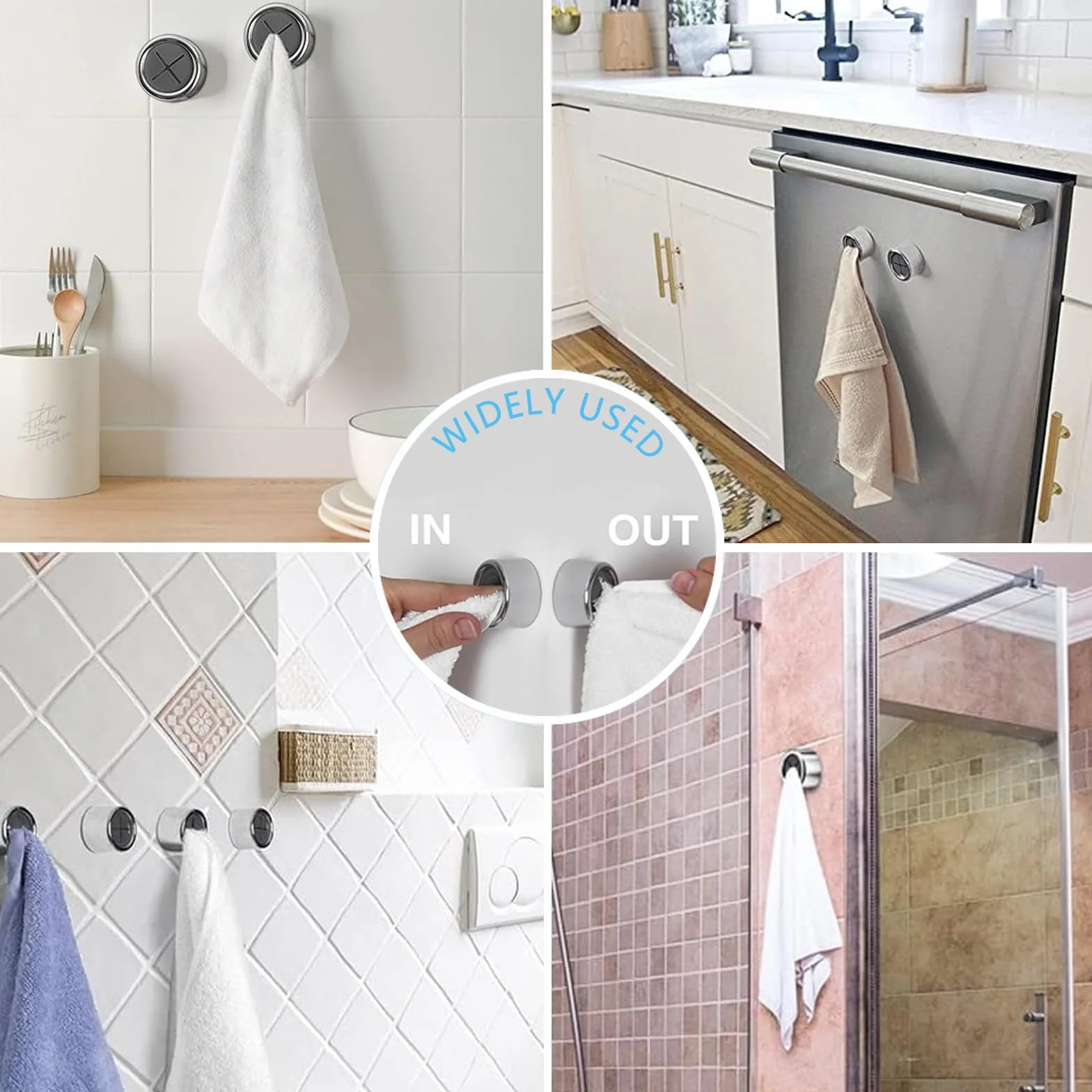 Janety 4 Pezzi Appendi Strofinacci Cucina, Asciugamano Morsetto Gancio Autoadesivo, Rotondo Gancio, per Bagni e Cucine