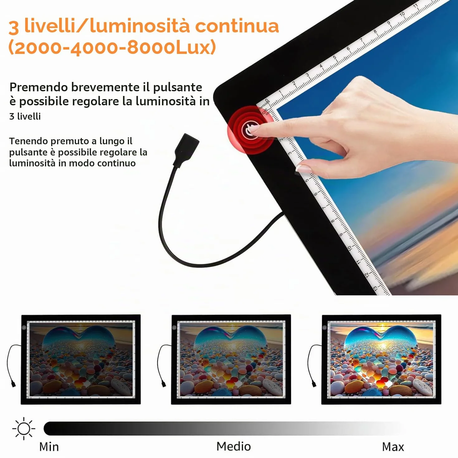 Tavololuminoso Light Pad A3,4800 Lux molto luminoso 5 mm ultra sottile per 5D Diamond Painting, piastra dimmerabile con supporto pieghevole / clip