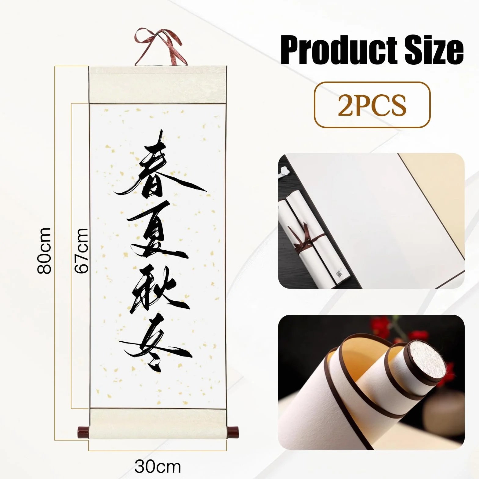 Hugwish 2pcs Chinese Scroll Calligraphy 80x30cm, Scroll Rice Paper Xuan Carta Pour Calligraphie Chinoise, Peinture Chinoise (bianco)