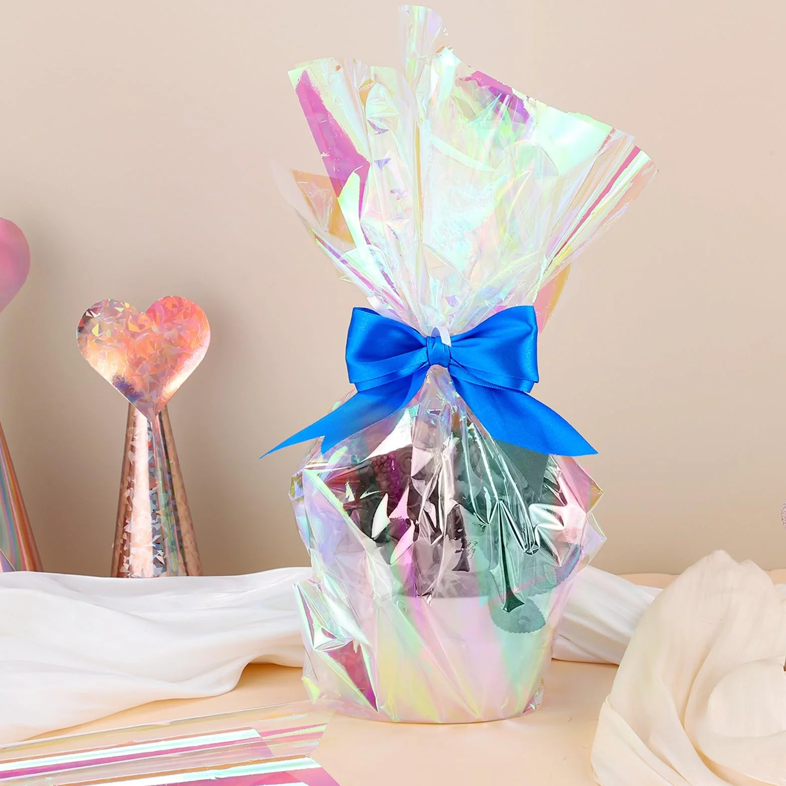 woric Rotolo di cellophane iridescente, 43 cm x 25 m, pellicola regalo colorata per regali, bouquet, cesto regalo, matrimonio