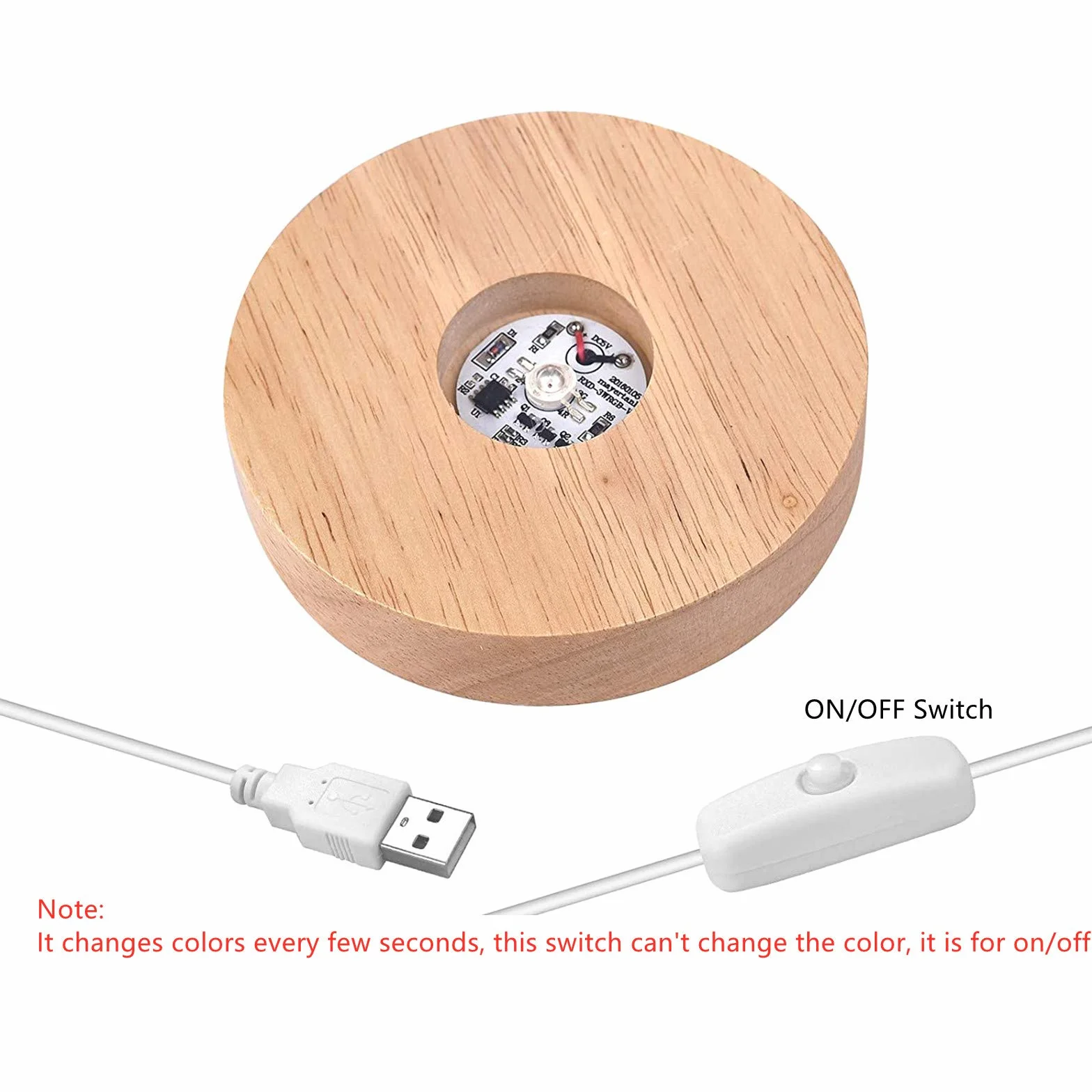 CDIYTOOL Base in Legno a LED, 2 Pezzi di Base Rotonda a LED per Display da Tavolo, Decorazione alimentata da USB, per Gioielli in Vetro, Resina, Vaso Artistico in Acrilico