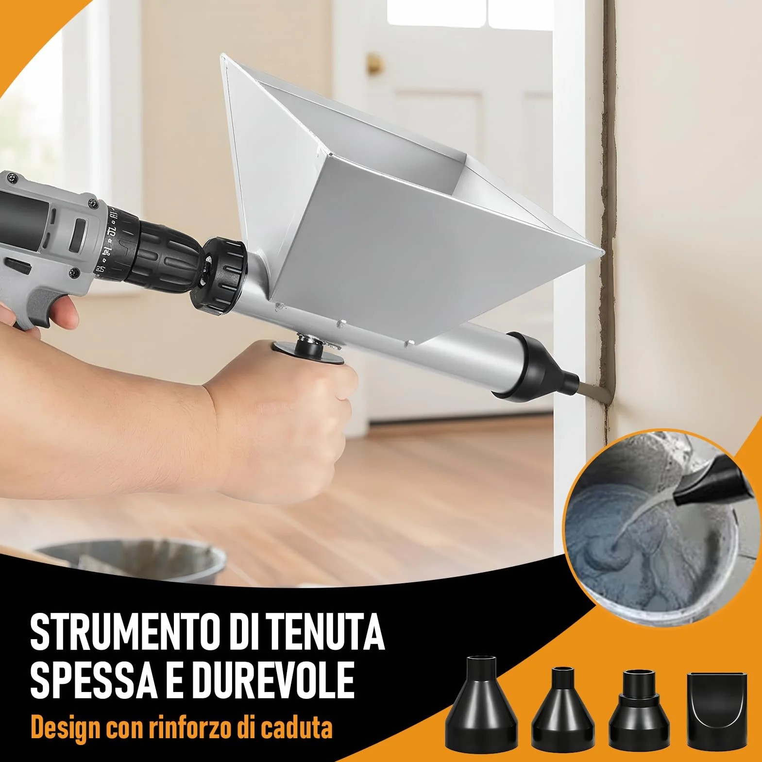 Siringa Elettrica per Malta con 8 Ugelli Rimovibili+2 Manici Antiscivolo, Pistola per Malta Elettrica Portatile, Miscelatore per Malta per Giunti di Malta Muri e Pavimenti in Pietra
