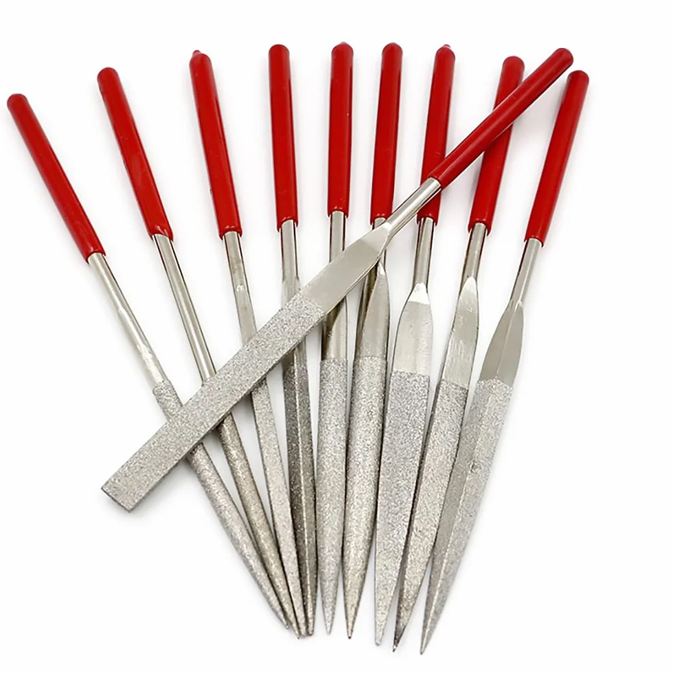 Set di 10 lime ad ago diamantate da 140 mm, mini lime diamantate con varie forme per metallo, vetro, pietra, legno, intaglio di gioielli