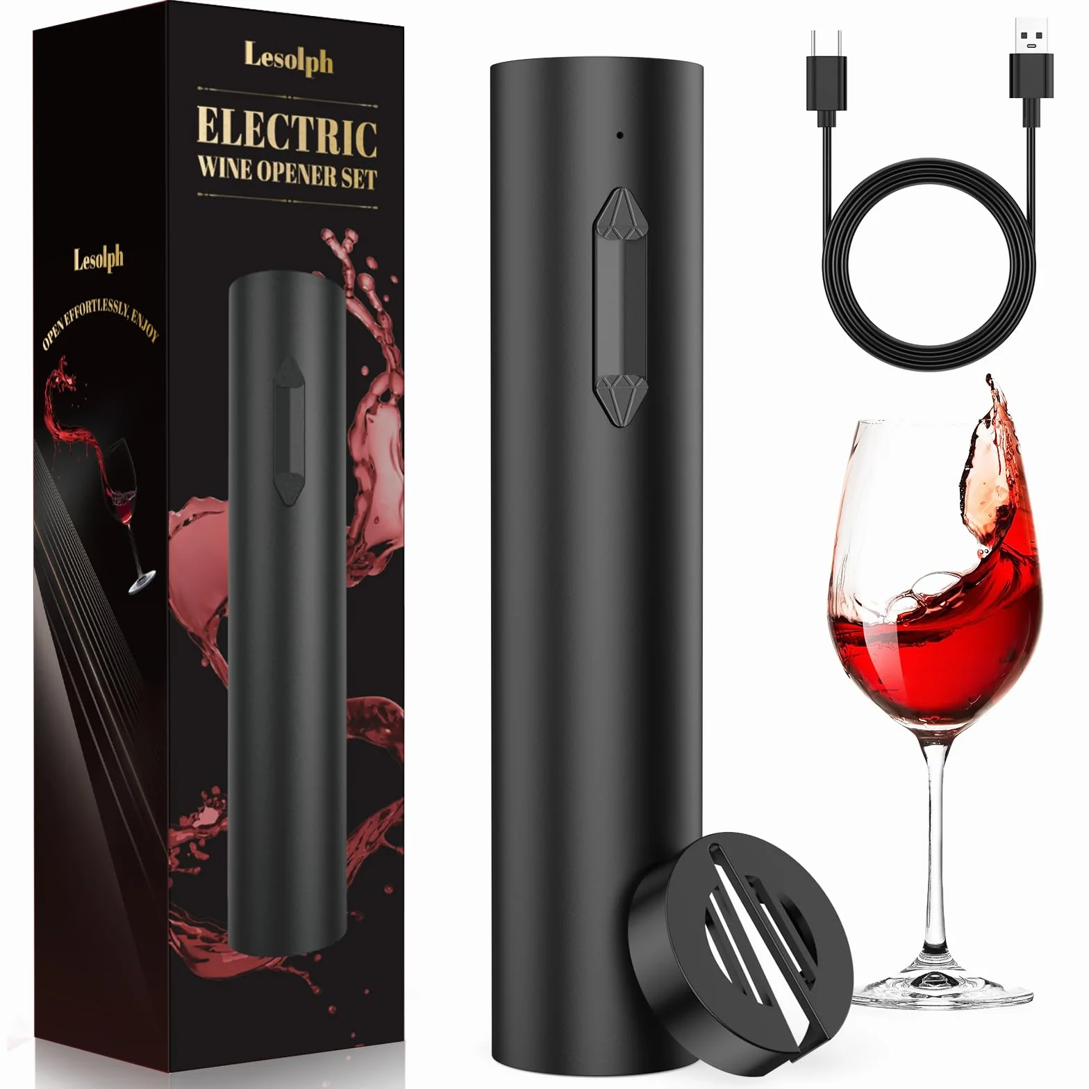 Cavatappi elettrico ricaricabile per vino, apribottiglie elettrico idee regalo uomo donna compleanno con taglierina per fogli e cavo di ricarica USB per festa in cucina a casa matrimonio