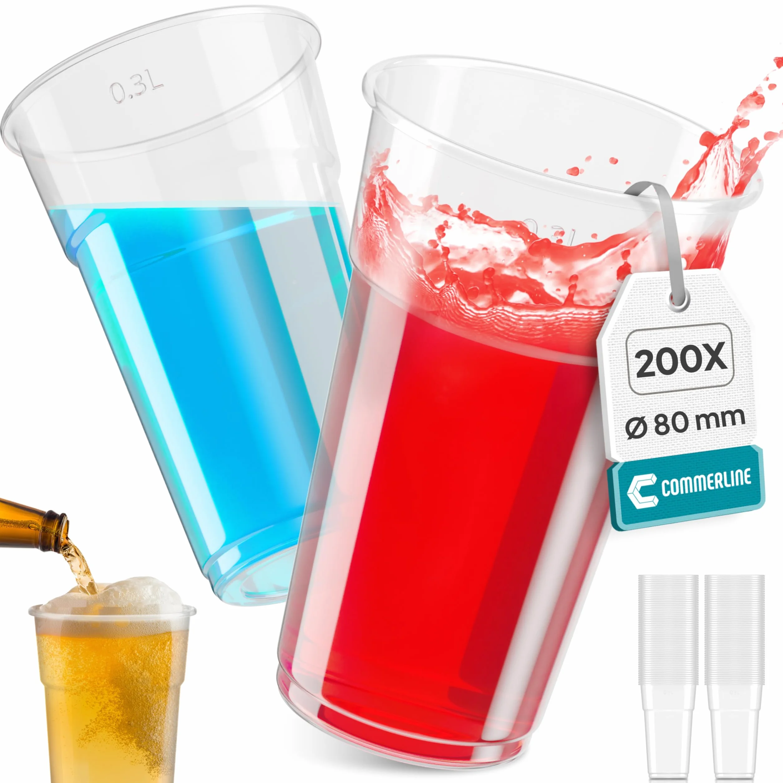 Commerline Bicchieri in plastica trasparente 0,3 l 200 pezzi in polipropilene PP