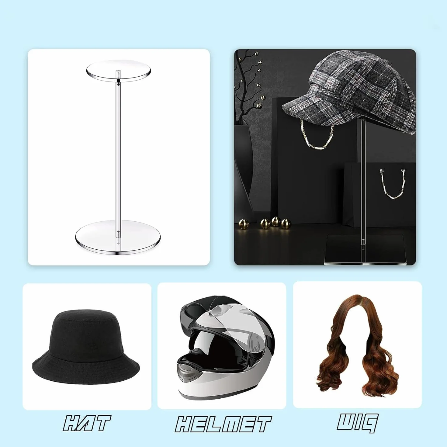 Espositore per Cappelli in Acrilico Trasparente 30cm Rotondo con Base, Multifunzionale Scaffale per Display Cappelli Orologi Gioielli