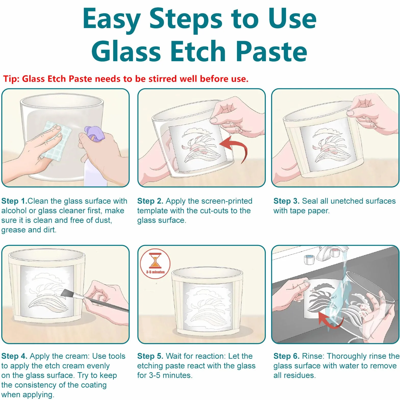 Glass Etching Kit, 300 g, crema per vetro, per accessori fai da te, per creare bellissimi disegni sulle superfici