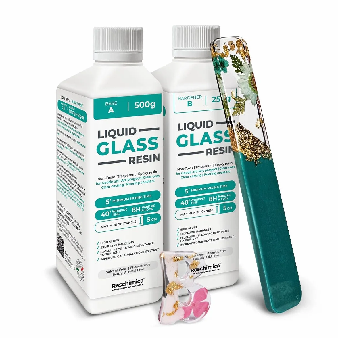Resina epossidica trasparente, effetto vetro - Perfetta per bricolage, gioielli e modellismo. Colorabile e facile da usare - Liquid Glass Resin (750 gr)