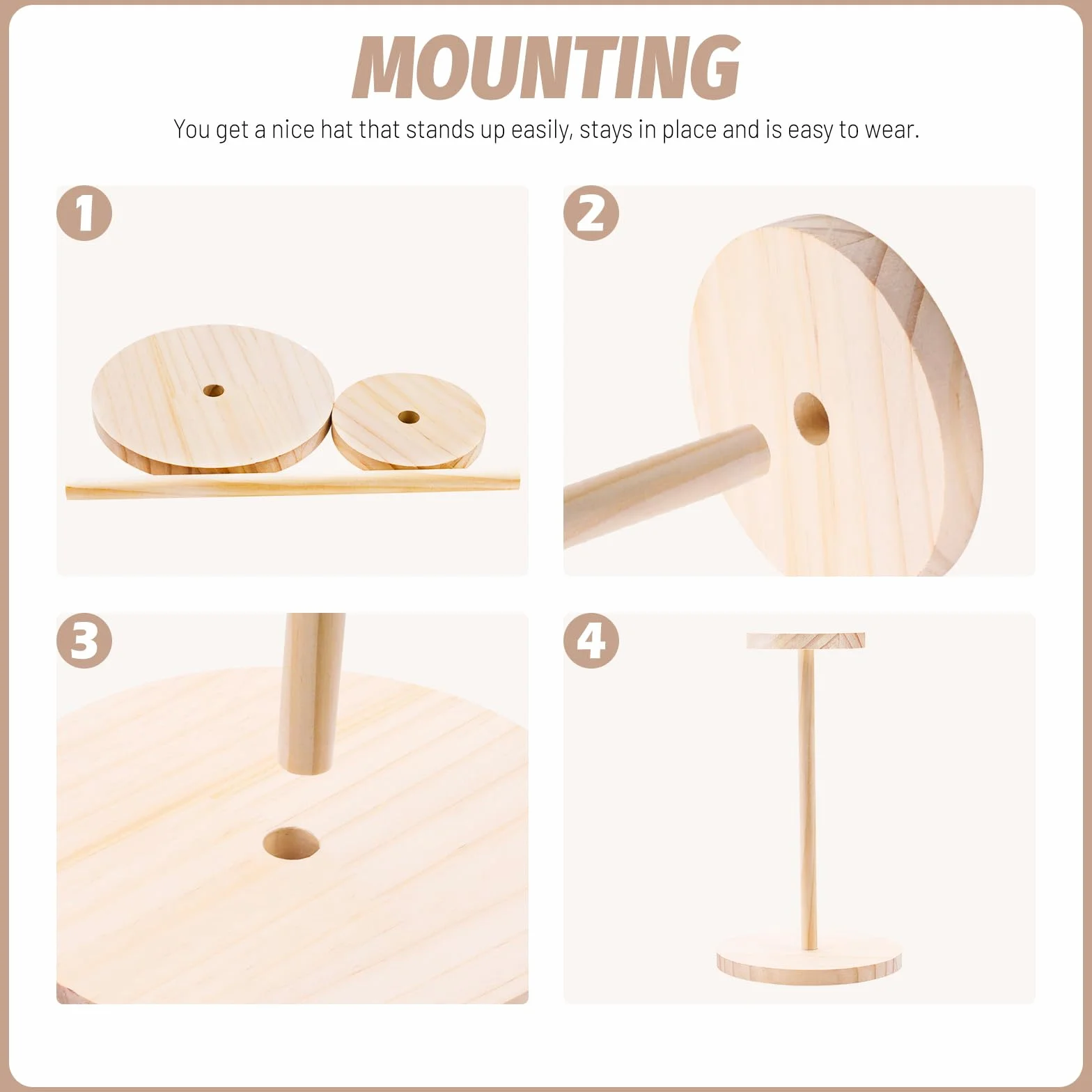4 supporti per cappelli da esposizione, in legno, organizer per cappelli da baseball, porta cappelli per esposizione di modelli di auto, multiuso, decorazione per soggiorno (legno naturale)