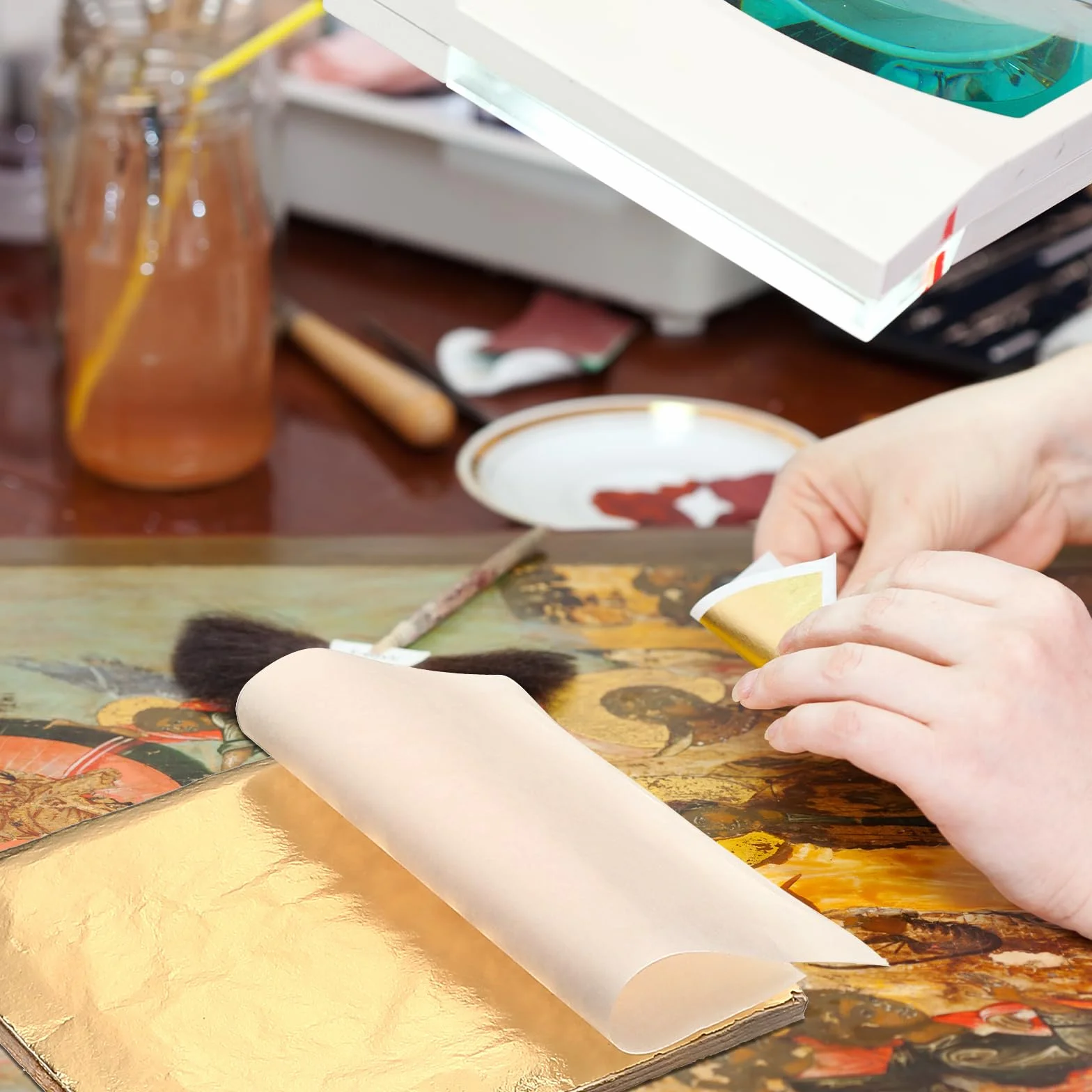 100 Fogli Foglia d'Oro d'Imitazione per Arte, Doratura Artigianale, Decorazione, 14 per 14 cm