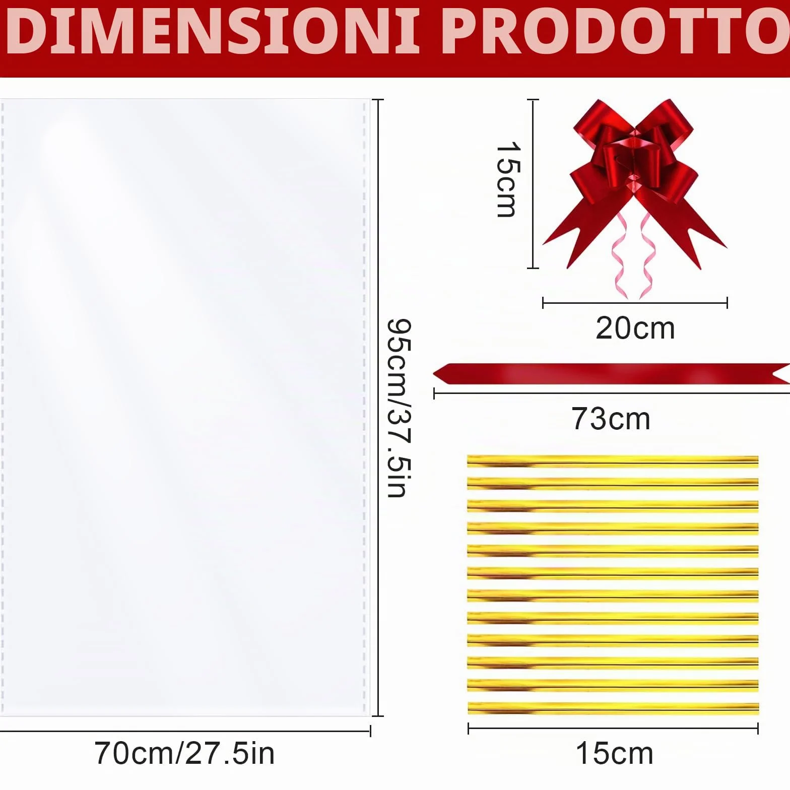 AWCIGG Set Di Sacchetti Grandi in Cellophane per Cesti Regalo, Inclusi 10 Sacchetti di Plastica da 95 x 70 cm, 10 Fiocchi e Lacci, Sacchetti di Carta Trasparente per Cesti E Bouquet Natalizi