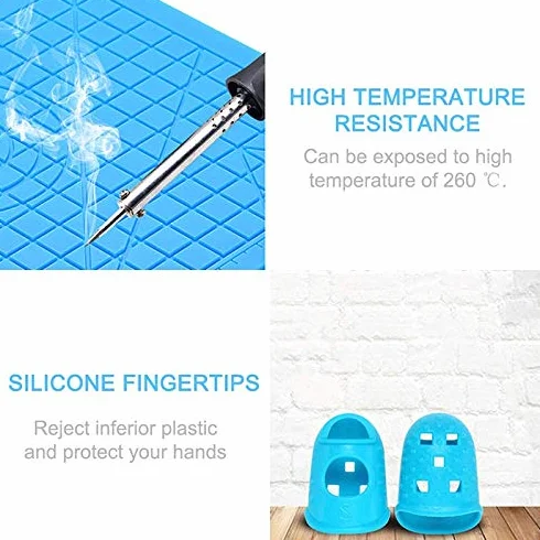 Tappetino per penna 3D Tappetino per stampa 3D Tappetino in silicone con 2 tappi per dita, tappetino pieghevole resistente al calore - blu