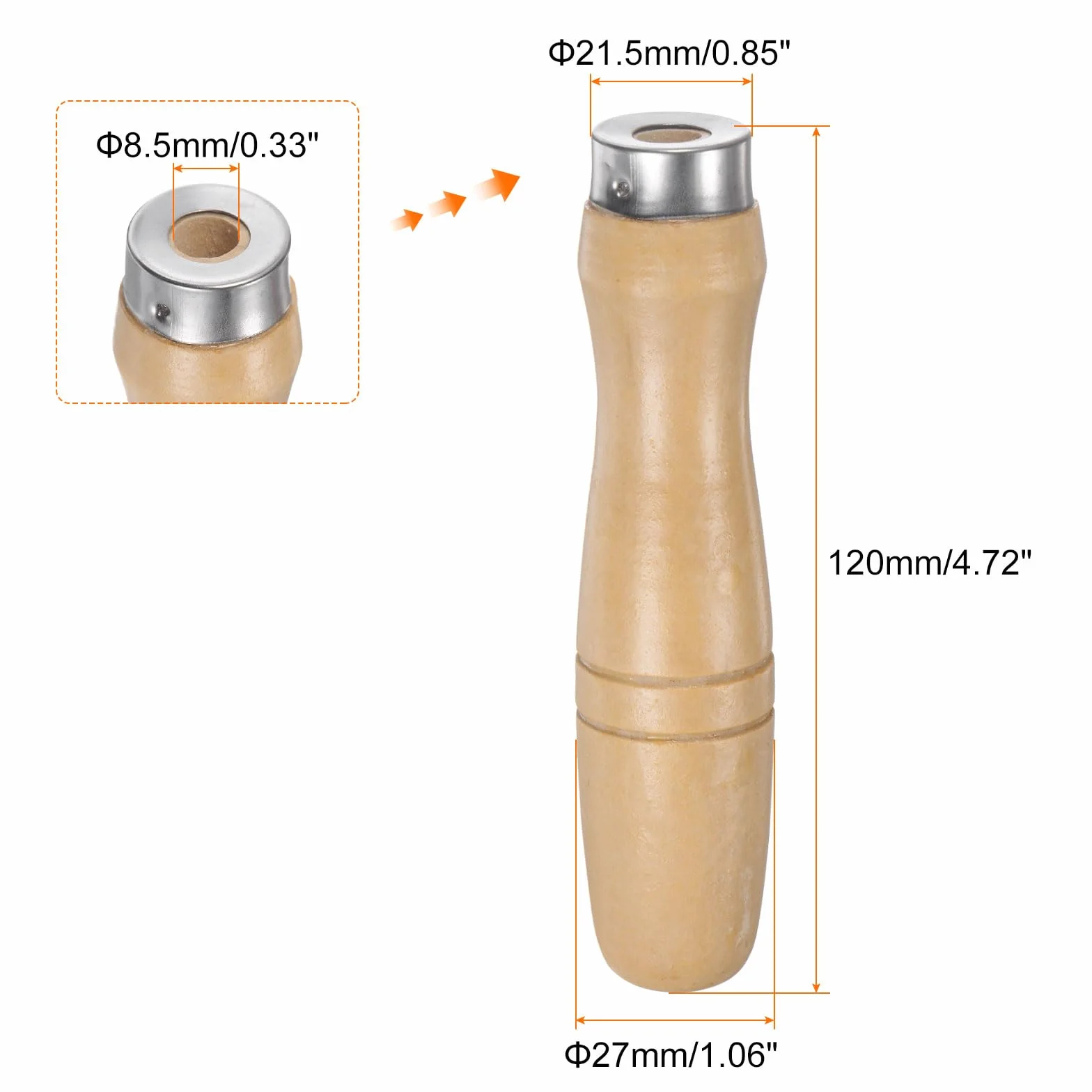 QUARKZMAN Manico per Lime Legno da 3pz, Manici Ergonomici Foro Rotondo da 4,72" e 8,5 Mm, Collare Metallo per Lime Metalliche da 12"