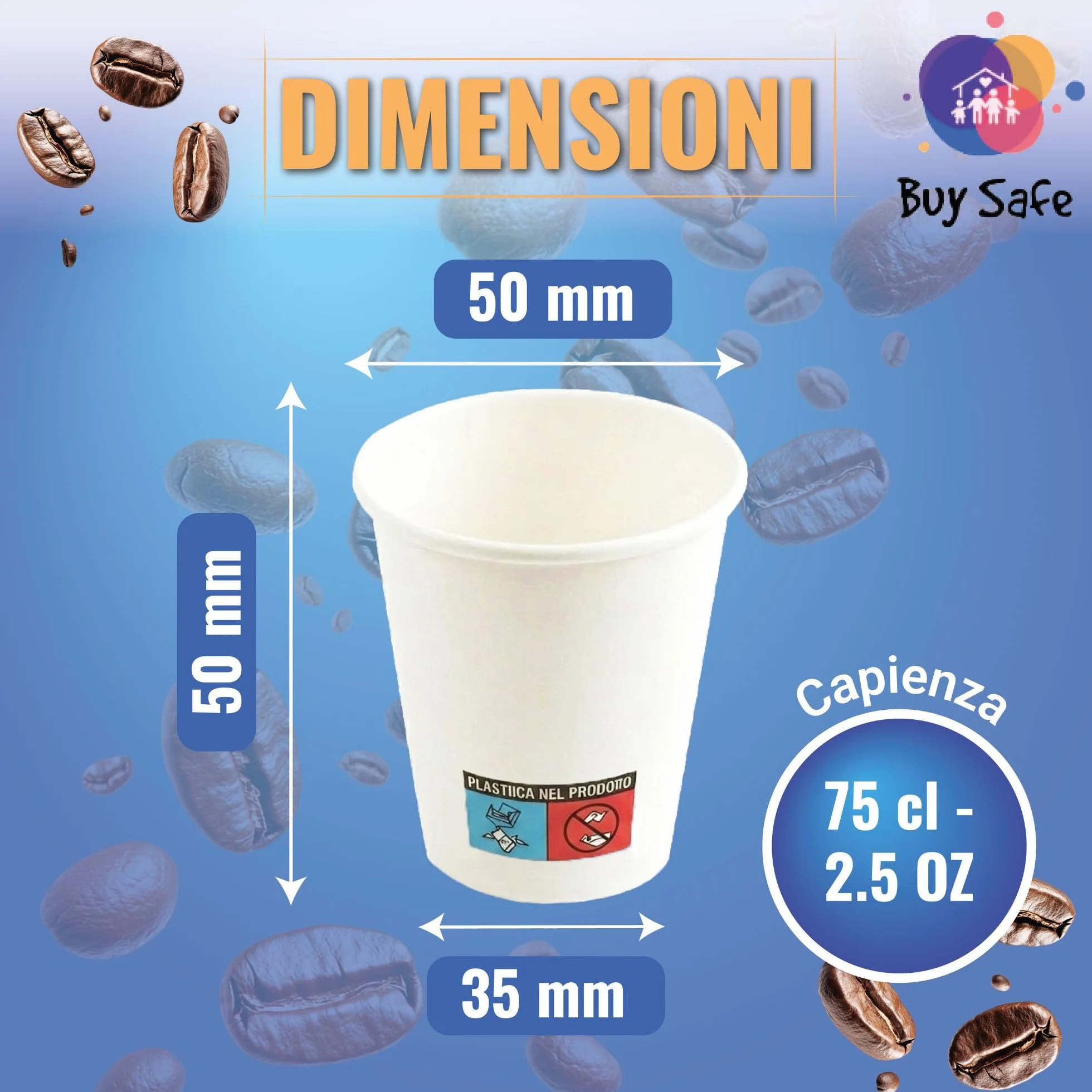 Bicchierini Caffe Carta 75 ml 200 Pezzi Usa e Getta Resistenti Riciclabili