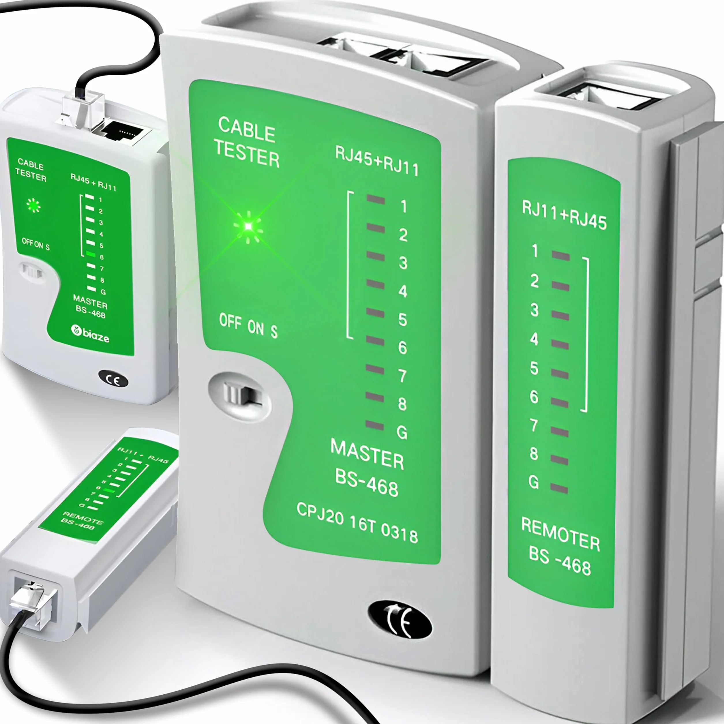 Retoo Tester Cavo di Rete, Patch LAN, RJ11 RJ12 RJ45, Professionale, Tester Collegamento, Verifica Cavi, Strumento di Test per Cavi Ethernet, 10,5 x 10 x 2,5 cm, Grigio-Verde