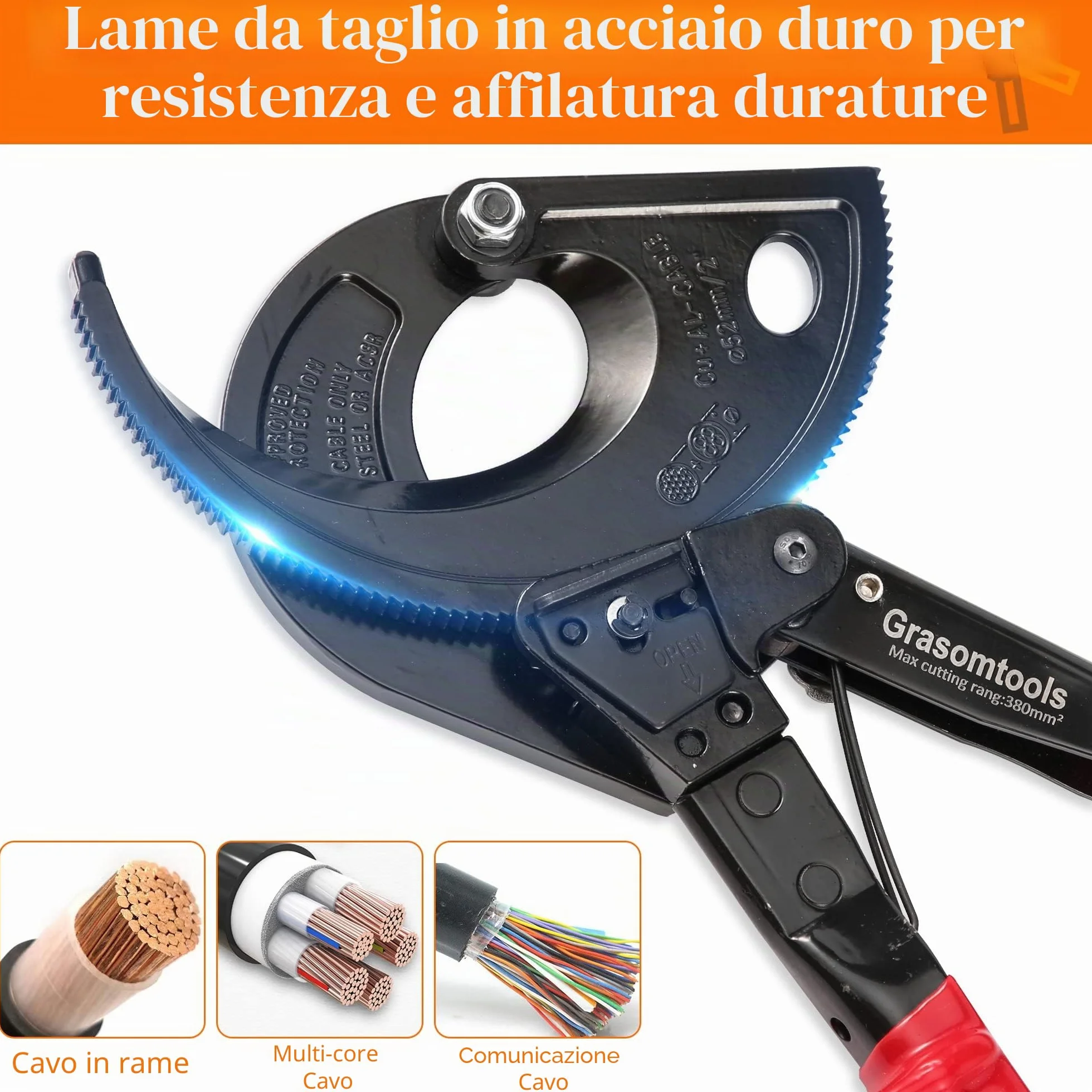Taglierina per Cavi a Cricchetto HS520A - Heavy Duty Alluminio e Rame, 400 mm²